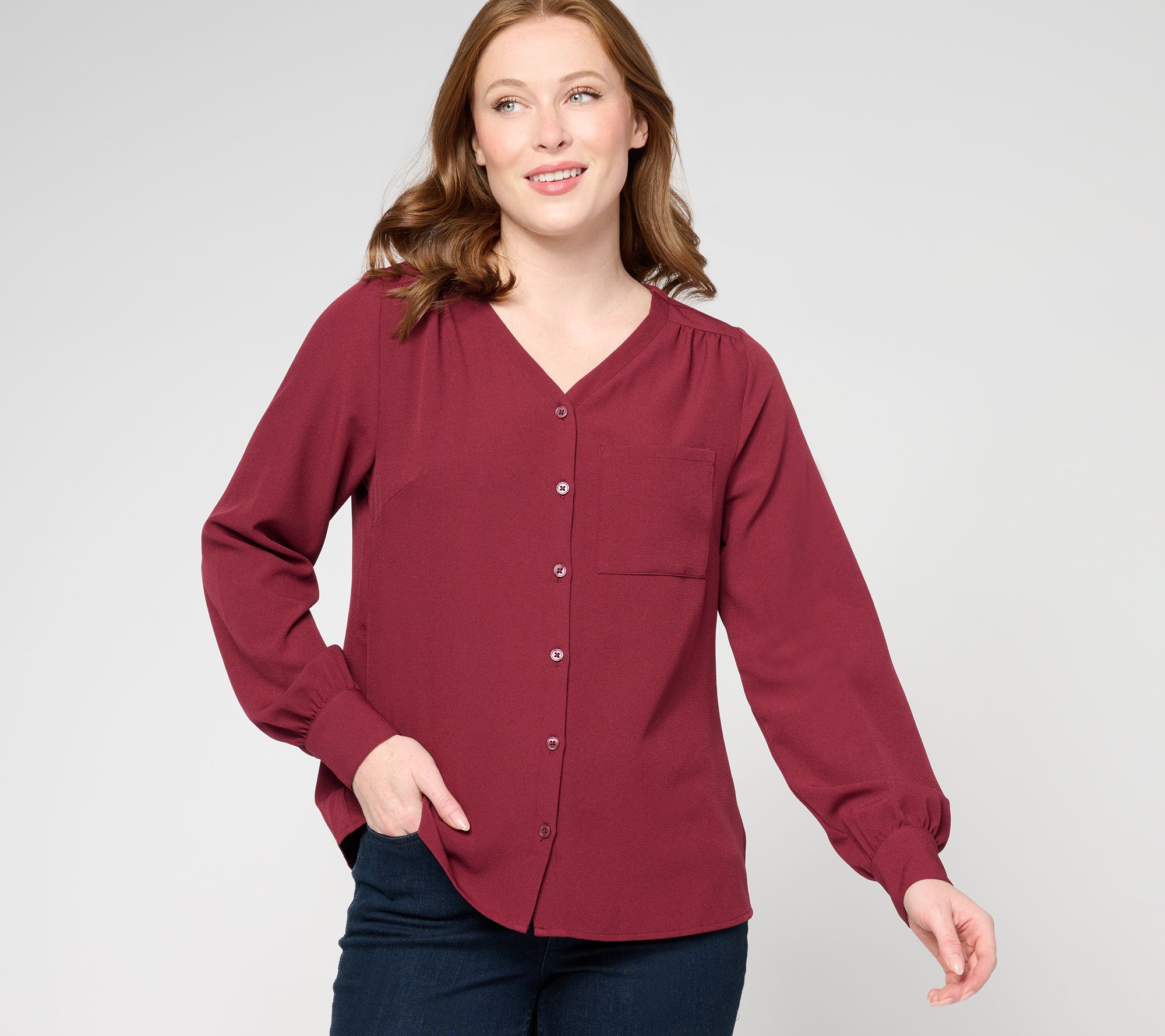 Denim & Co. V-Neck Button Front Shirt