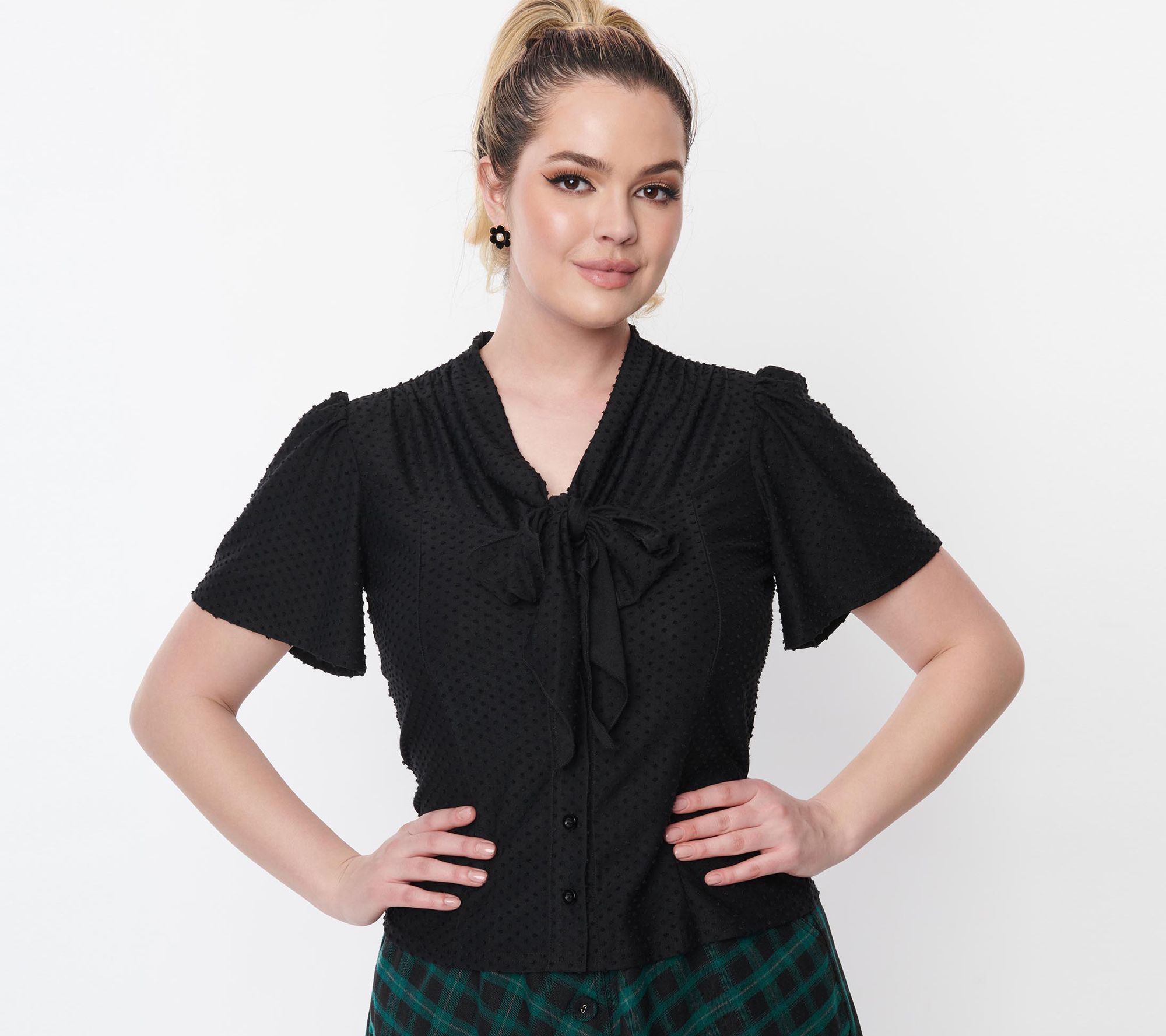 Unique Vintage Black Clip Dot Tie-Collar Top - QVC.com