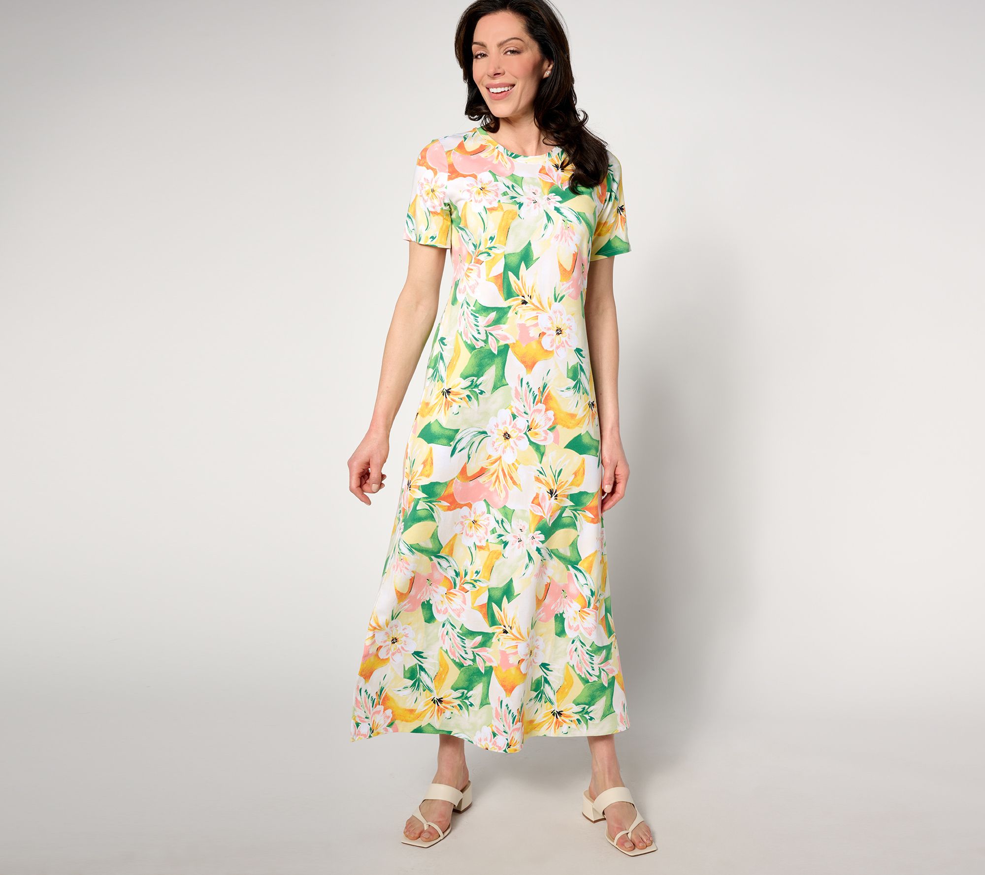 Denim & Co. Beach Petite Printed Jersey Short Slv Maxi Dress
