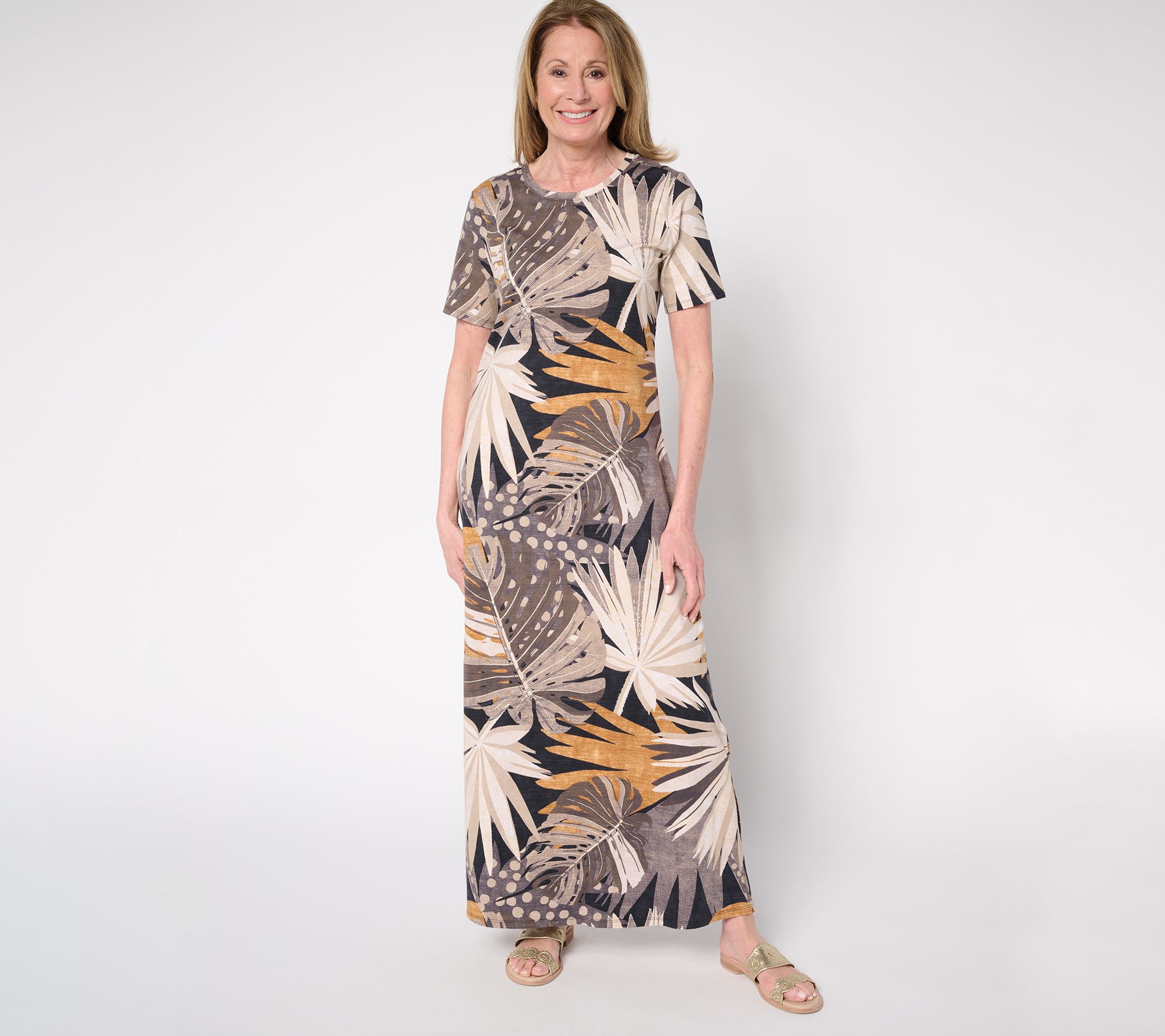 Denim & Co. Beach Petite Printed Jersey Short Slv Maxi Dress