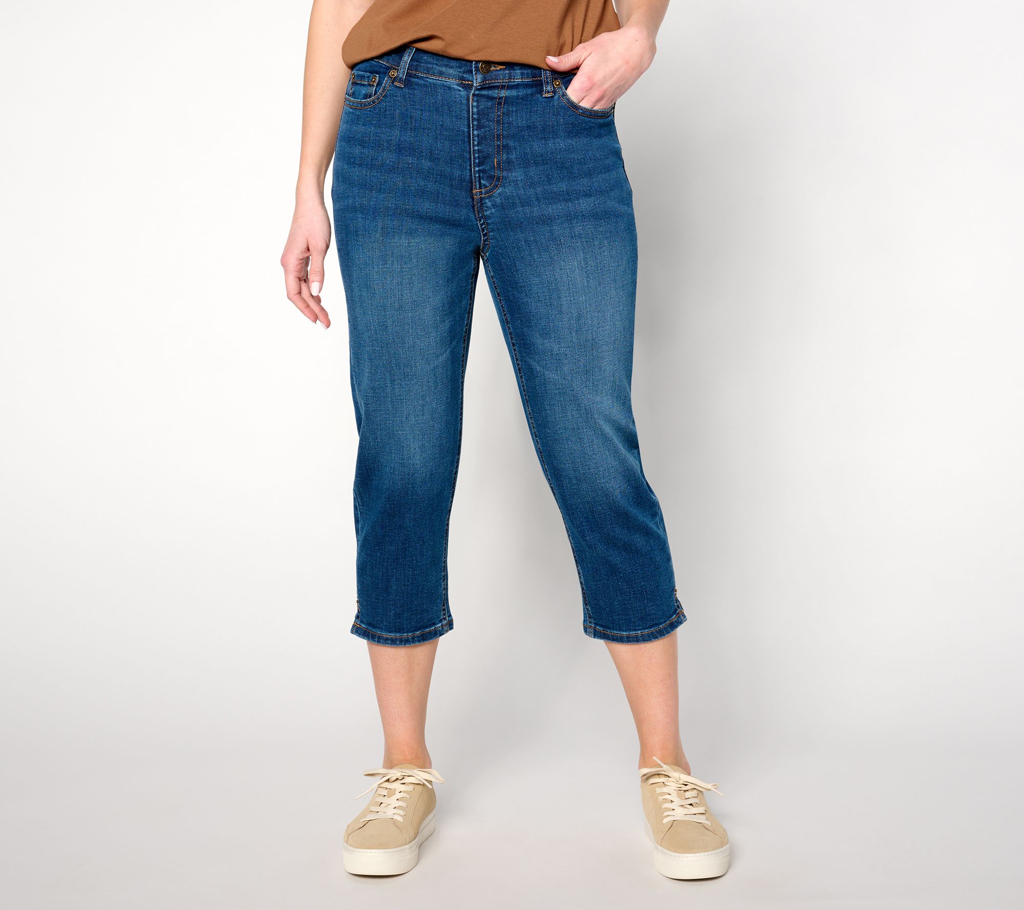 Denim & Co. Petite Easy Stretch Denim Capri with Side Slits