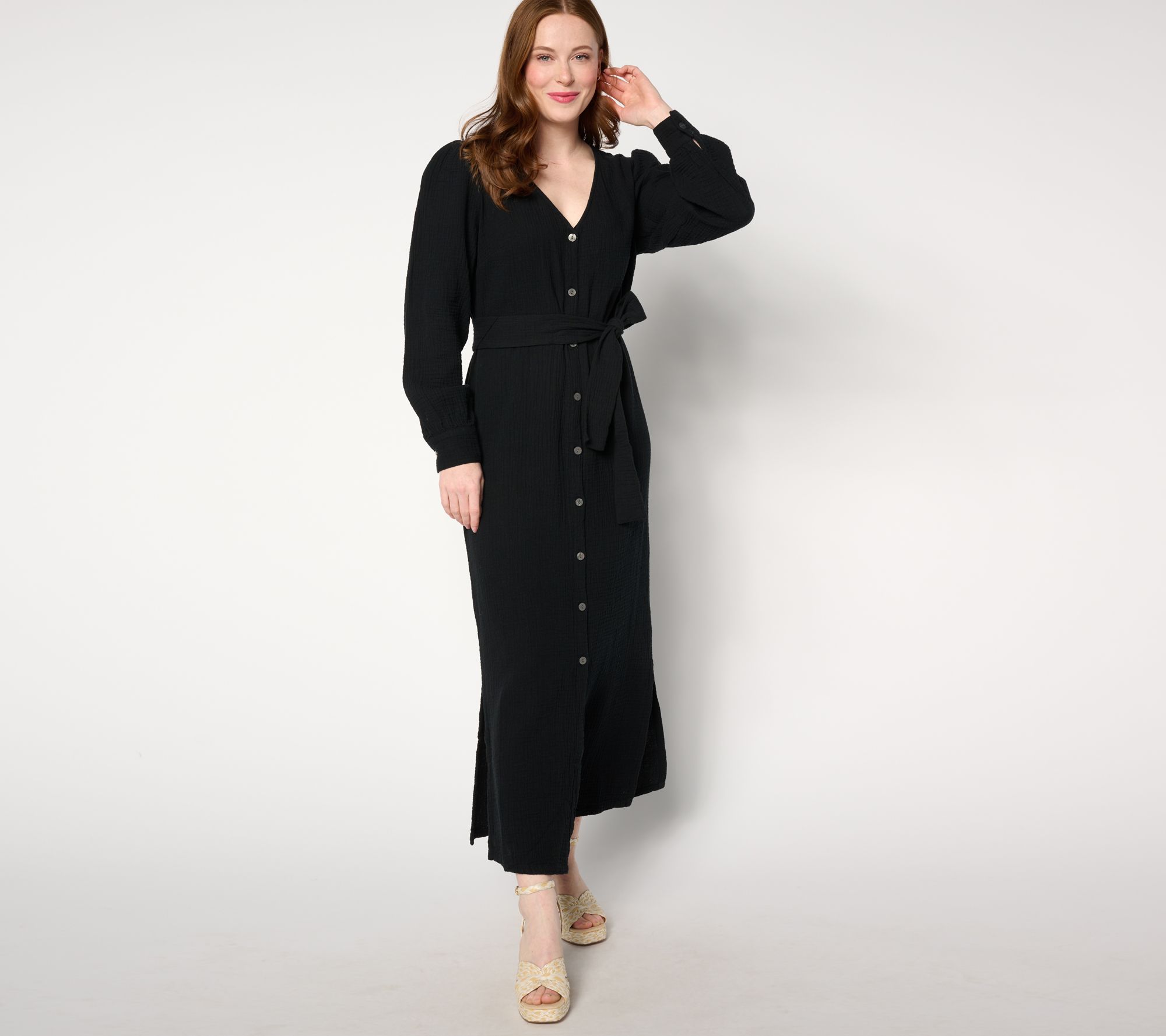 Peace Love World Boheme Petite Gauze Button-Front Tie-Waist Dress