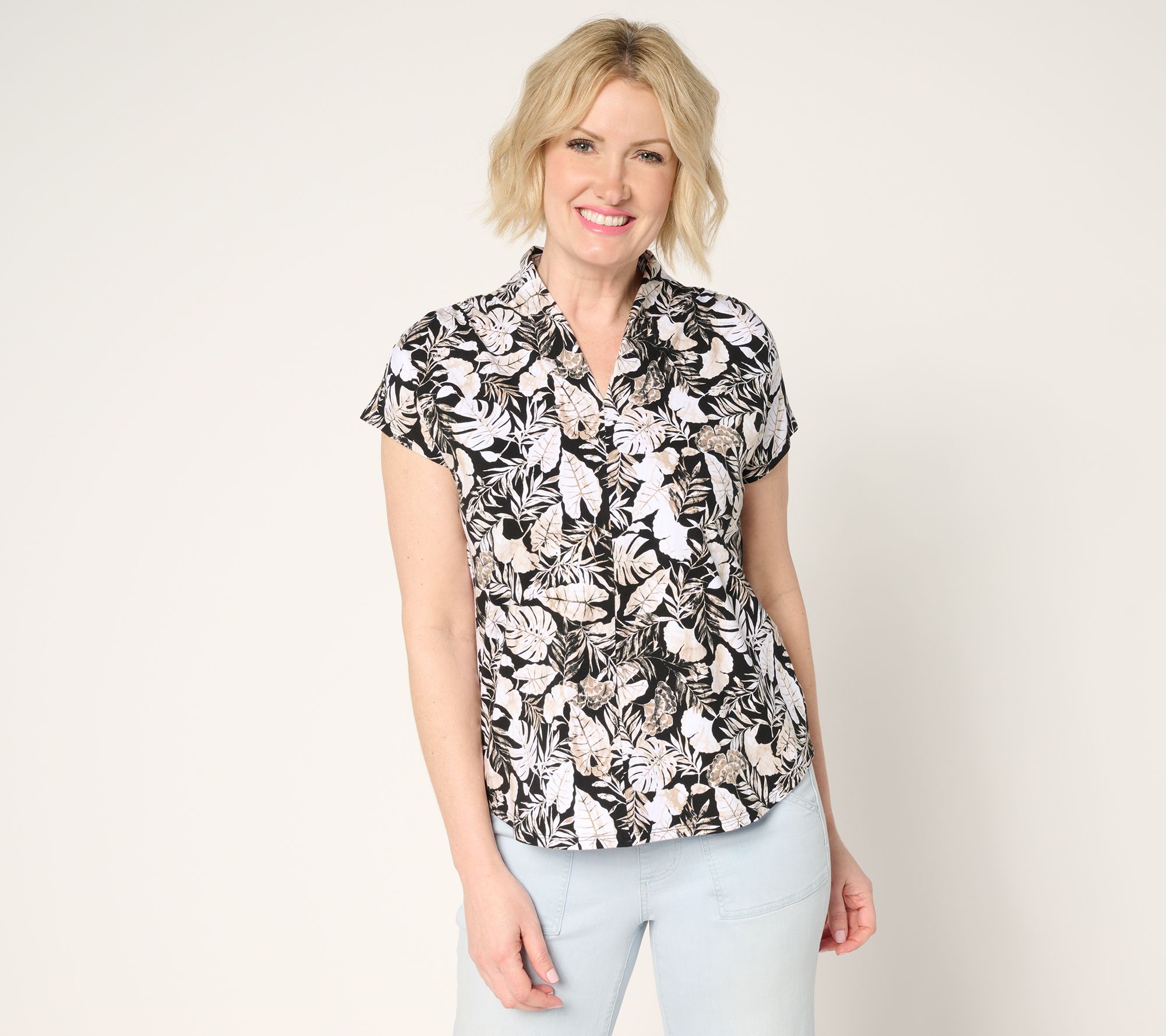 Denim & Co. Printed Favorite Jersey Dolman Sleeve Hi-Low Top