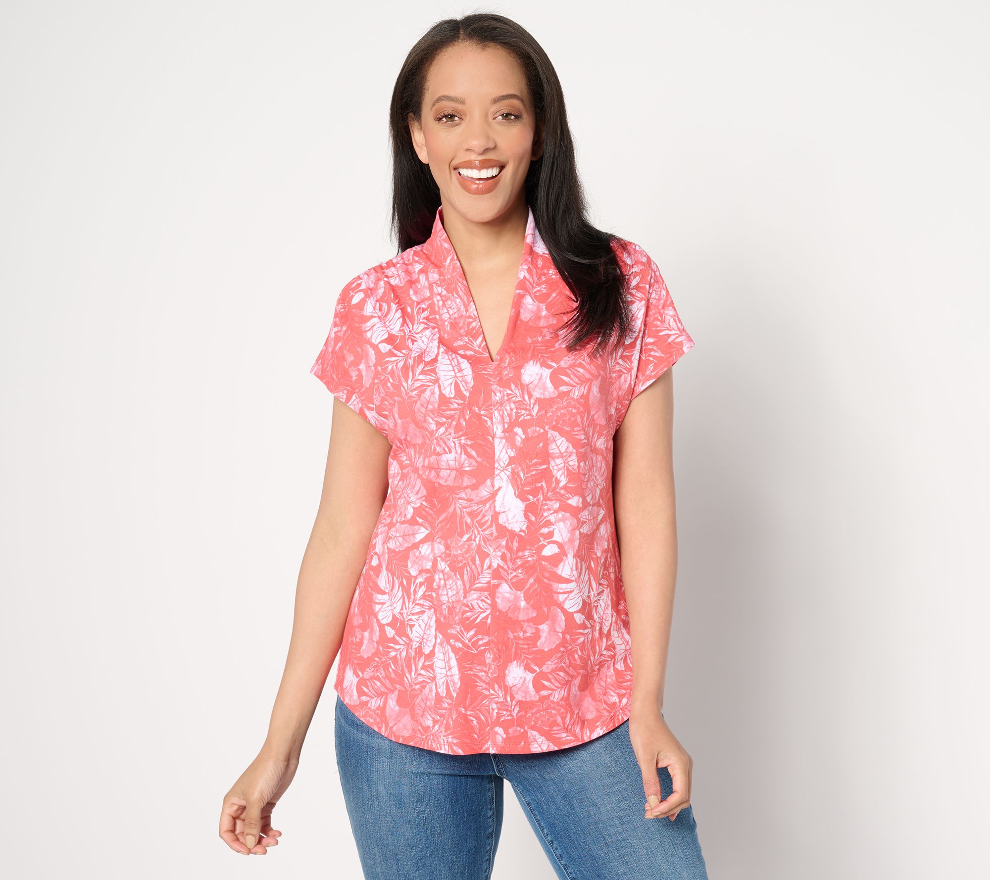 Denim & Co. Printed Favorite Jersey Dolman Sleeve Hi-Low Top