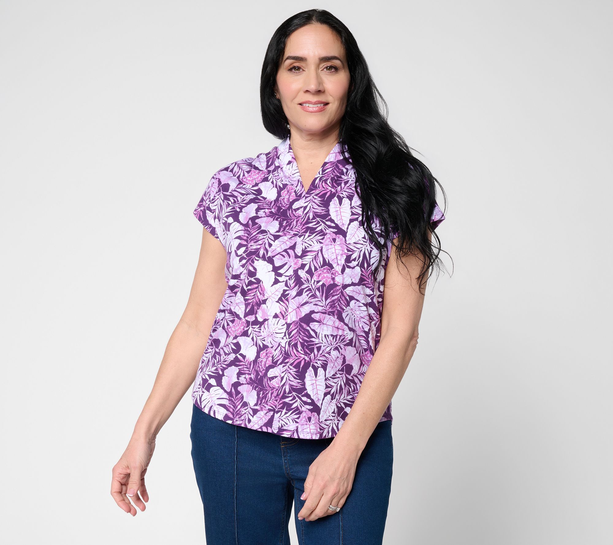 Denim & Co. Printed Favorite Jersey Dolman Sleeve Hi-Low Top