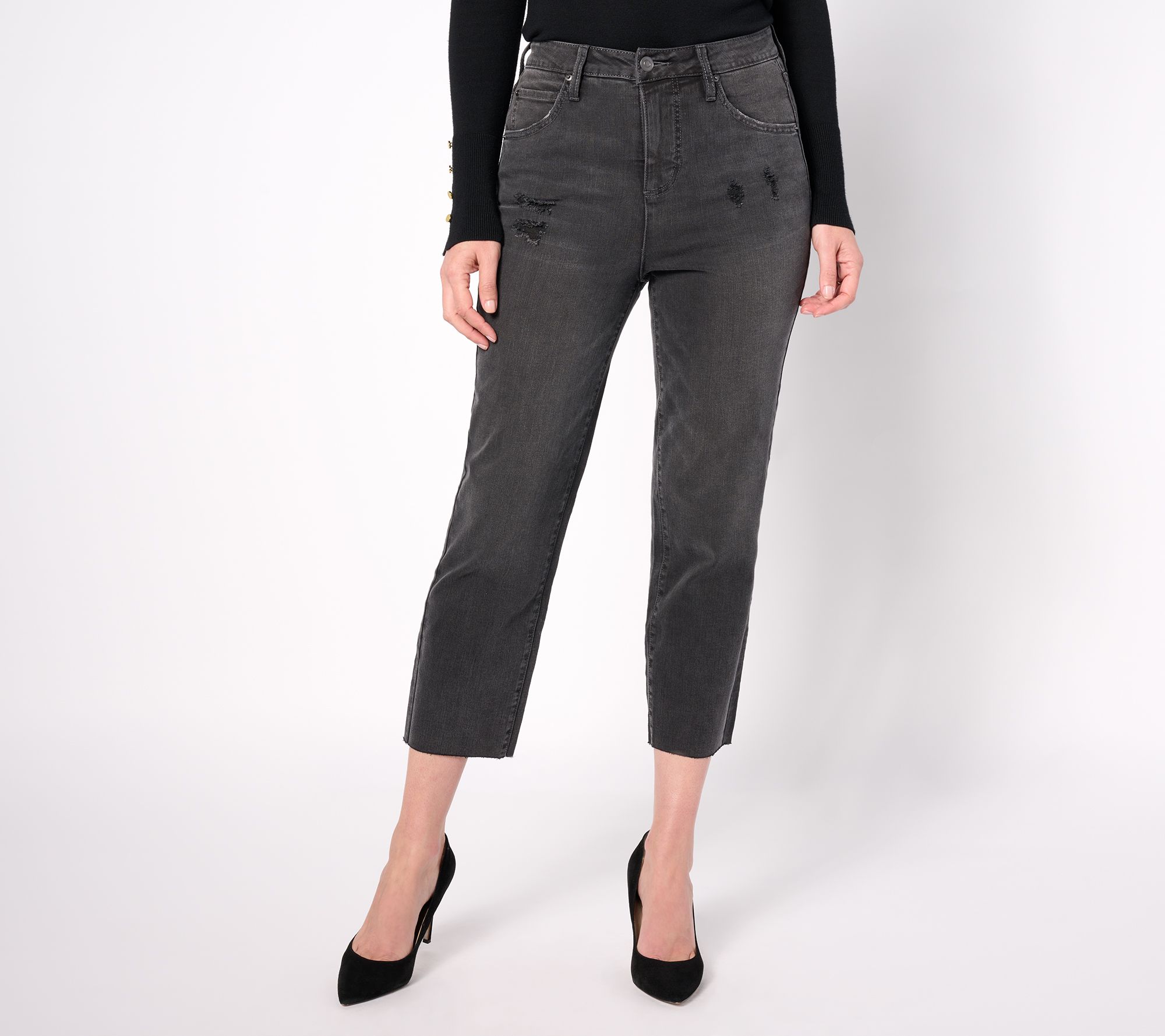 "As Is" Studio Park x Amy Stran Petite Distessed Hem Black Jean