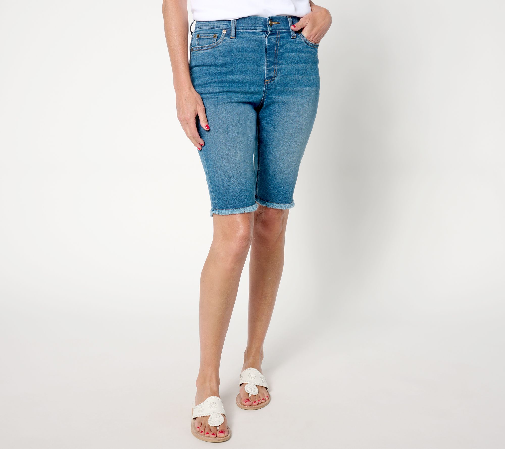 Denim & Co. Regular Indigo Easy Stretch Frayed Edge Bermuda Short