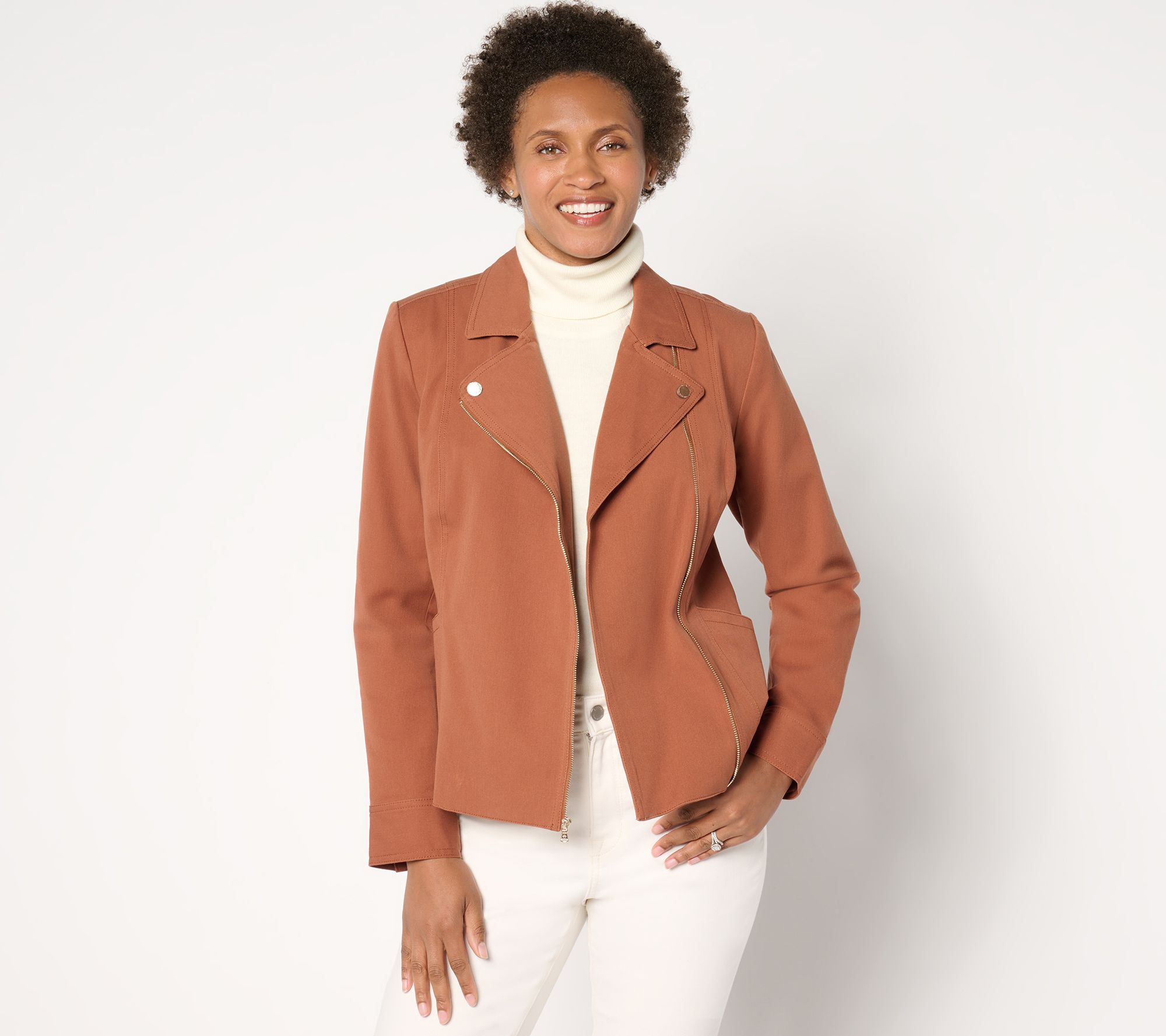 Isaac Mizrahi Live! 24/7 Stretch Zip Front Moto Jacket