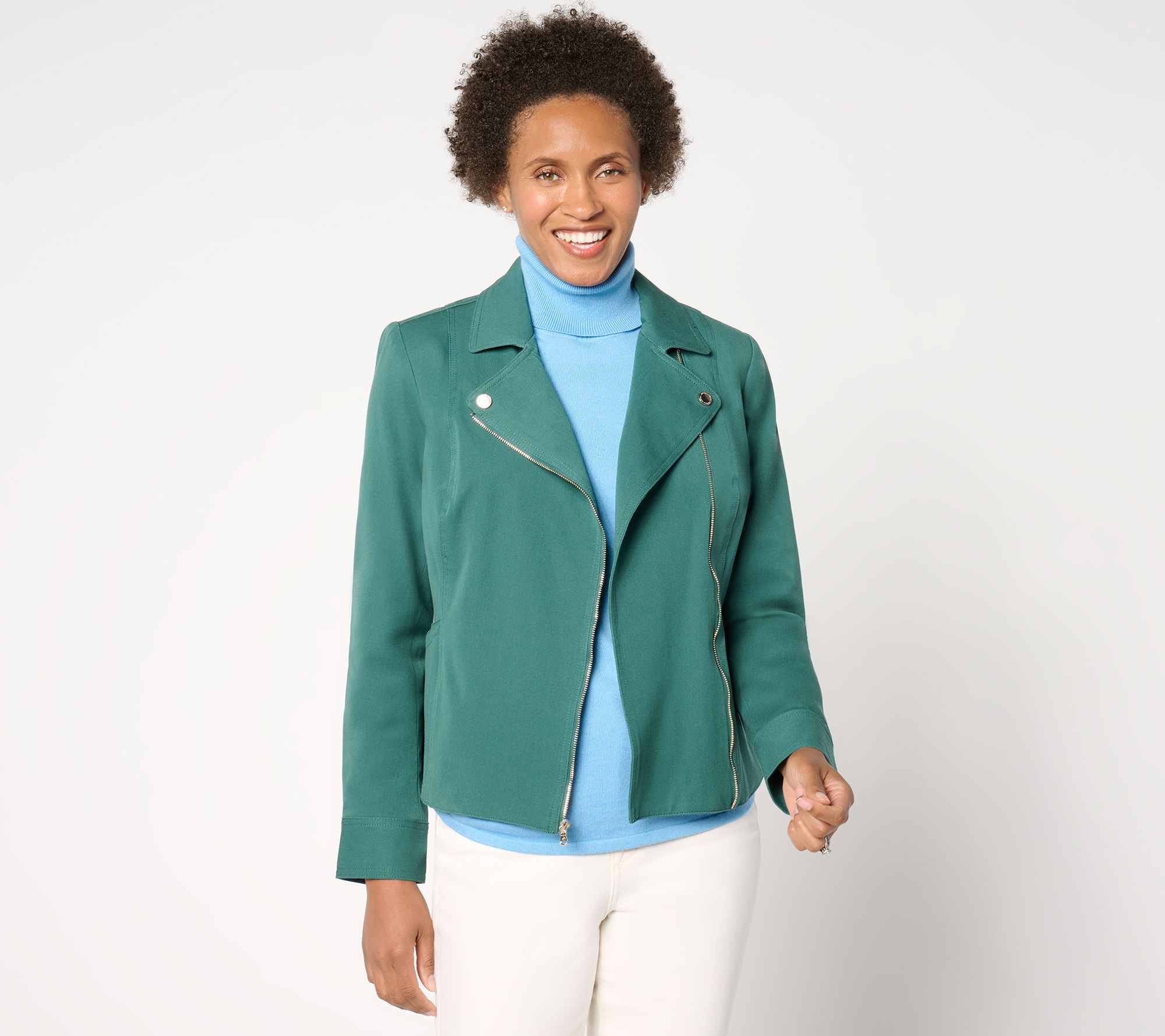 Isaac Mizrahi Live! 24/7 Stretch Zip Front Moto Jacket