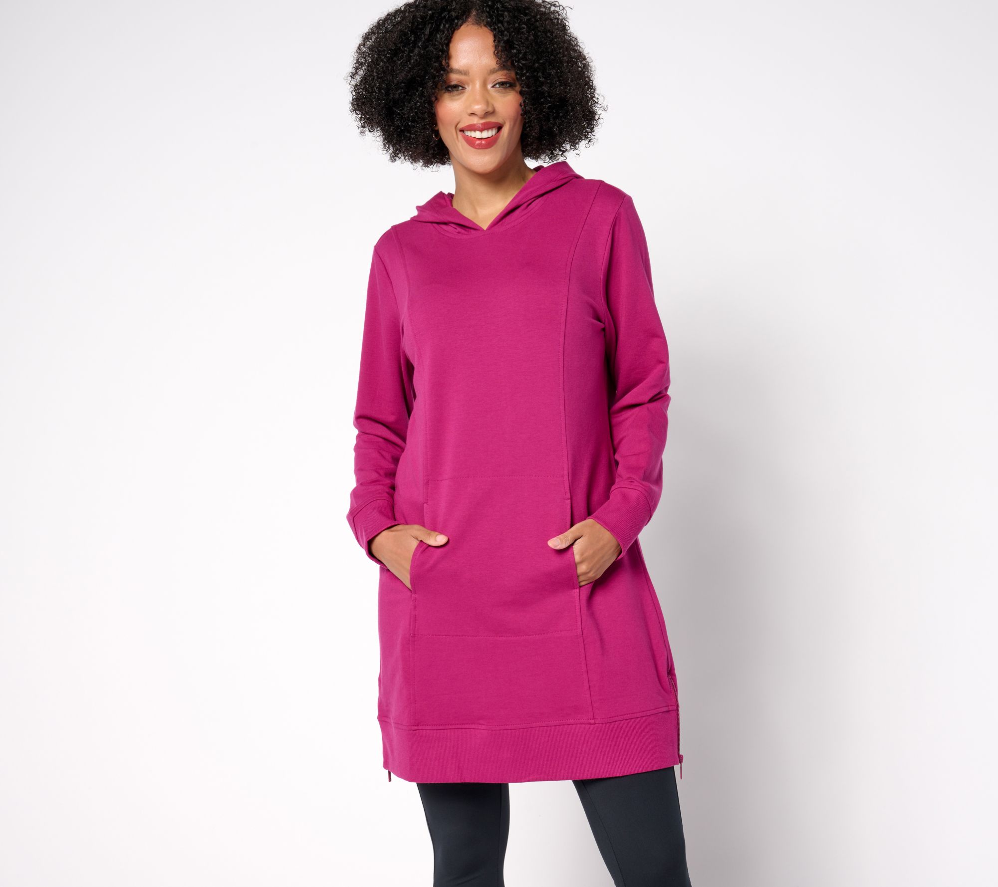 Denim & Co. Active Regular French Terry Hooded Tunic Pullover