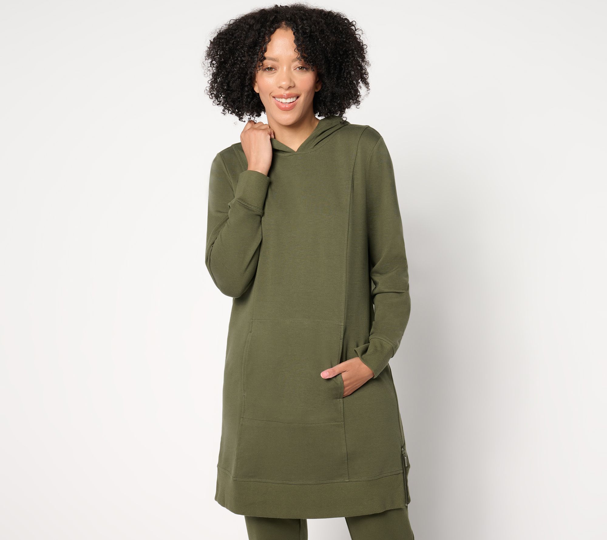 Denim & Co. Active Regular French Terry Hooded Tunic Pullover