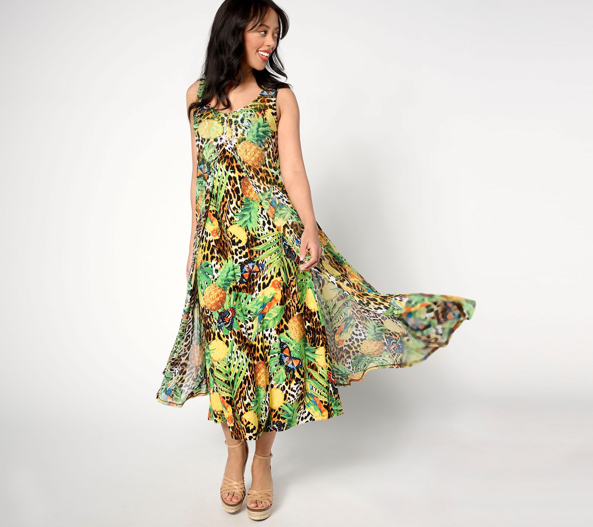 "As Is" Attitudes by Renee Regular Como Jersey and Mesh Maxi Dress