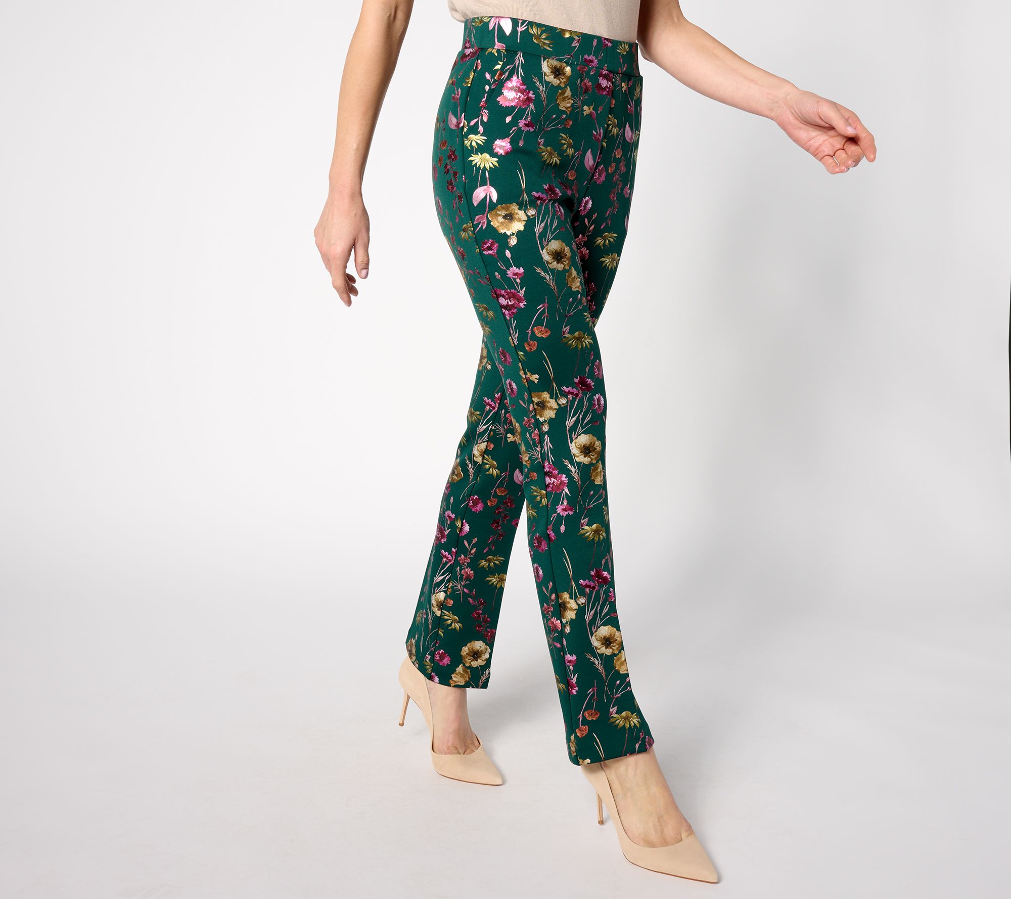 "As Is" Isaac Mizrahi Live! Petite Foil Printed Scuba Bootcut Pants