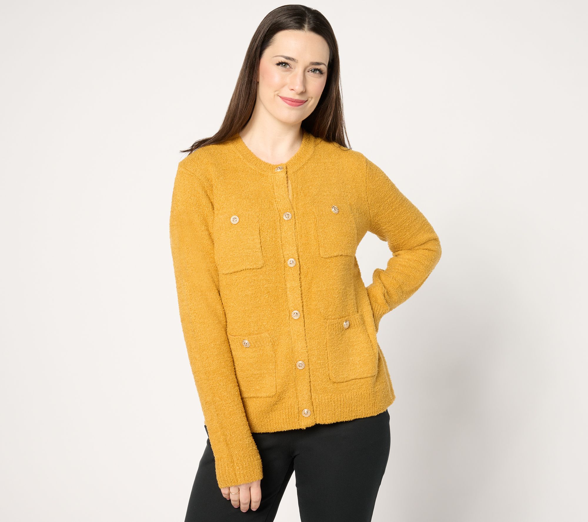 Isaac Mizrahi Live! Estate Eyelash Yarn 4 Pocket Cardigan