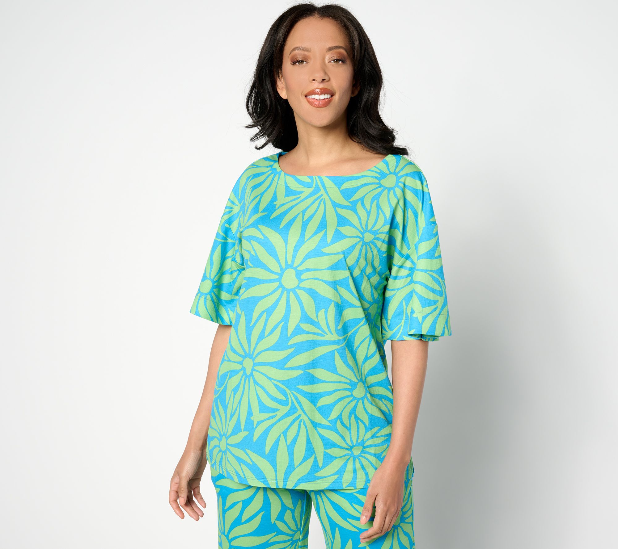 "As Is" Belle Beach by Kim Gravel Cabana Good Vibrations Elbow Slv Top