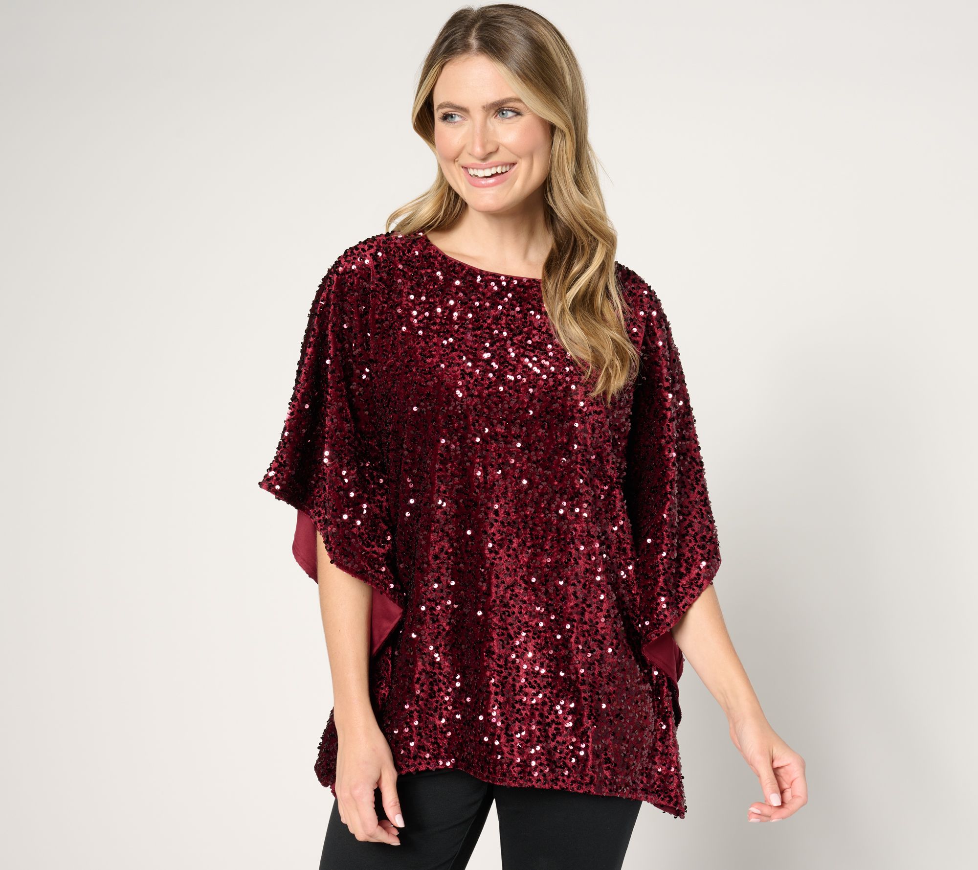 Jingle Belles by Kim Gravel Sequin Paillette Velvet Poncho