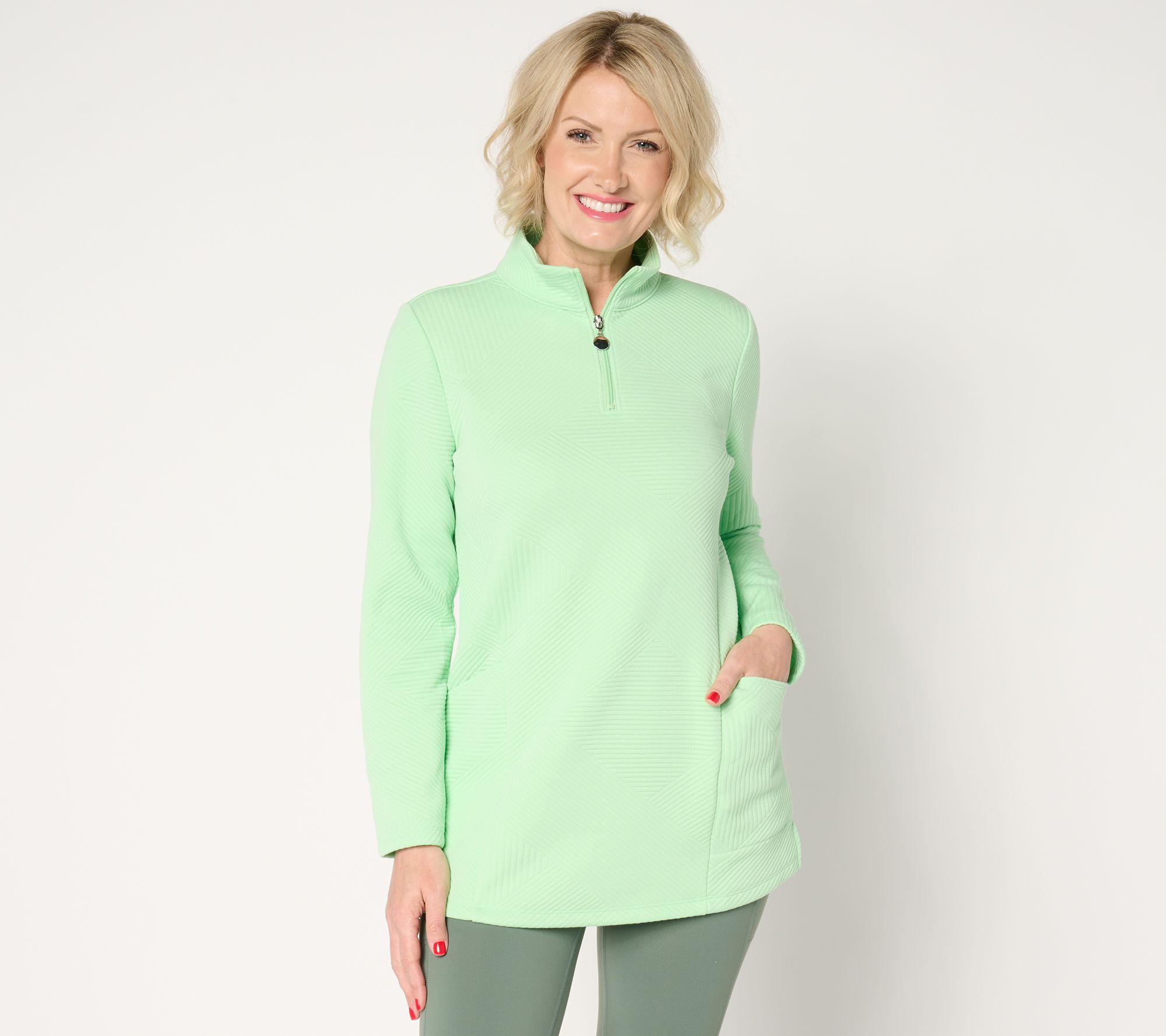 Denim & Co. Active Petite Jacquard Quarter Zip Tunic