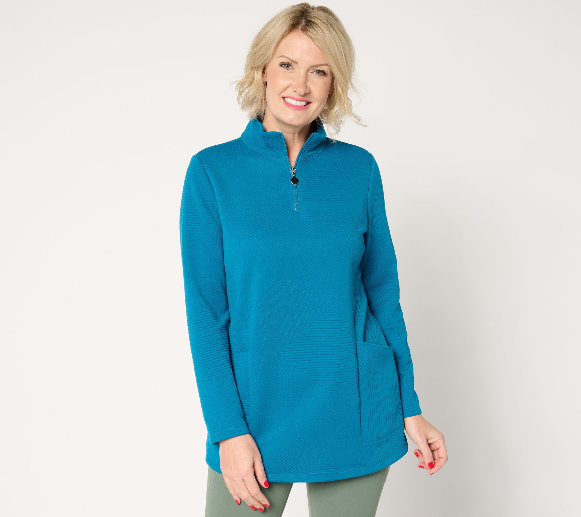 Denim & Co. Active Petite Jacquard Quarter Zip Tunic