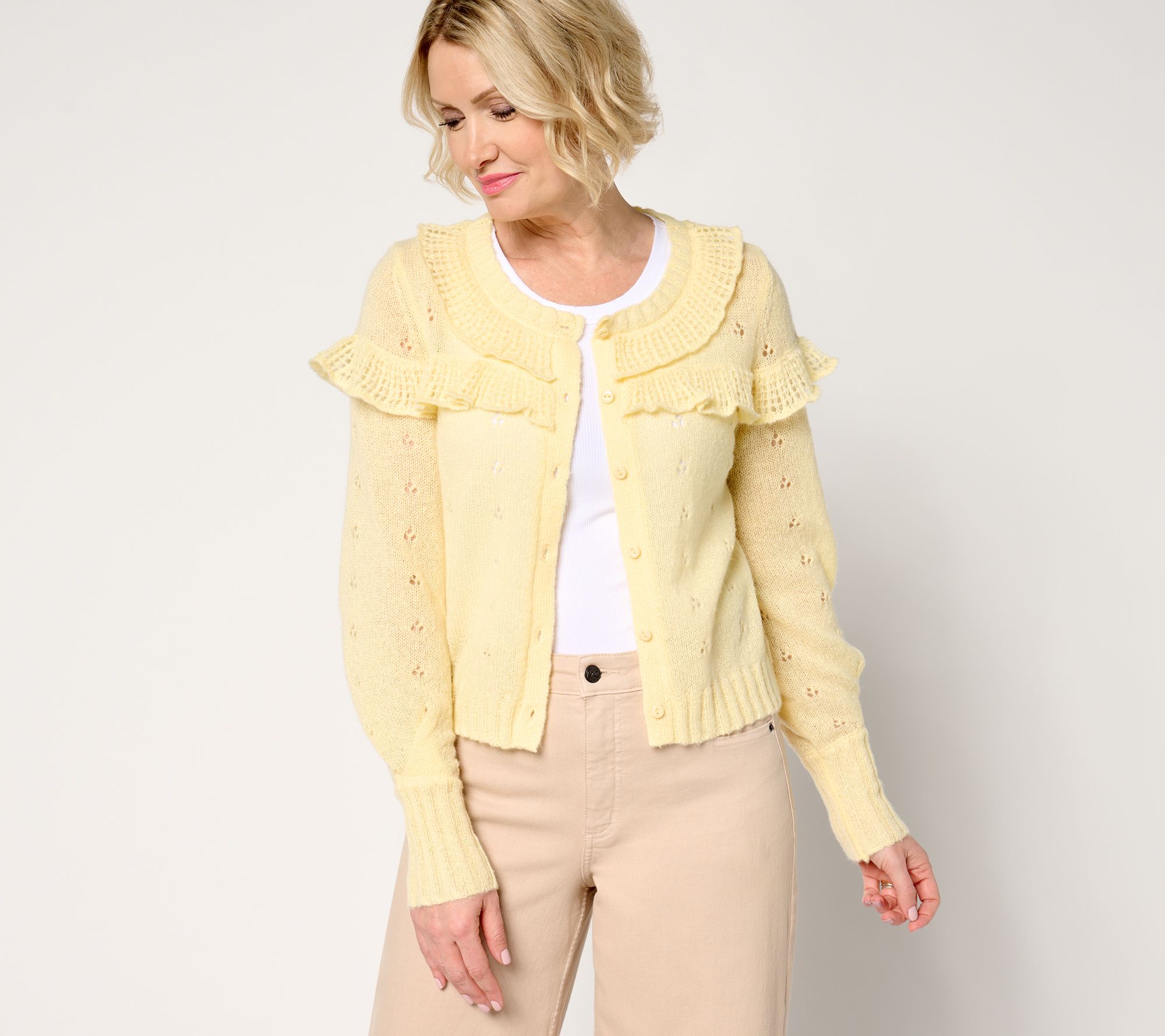 売れ筋商品|||ベルディーニ ニット&セーター アウター レディース Plus Size Pointelle Scalloped-Placket Cardigan Sweater Pistachio Wholesale Women's Pointelle Scalloped-Placket Cardigan