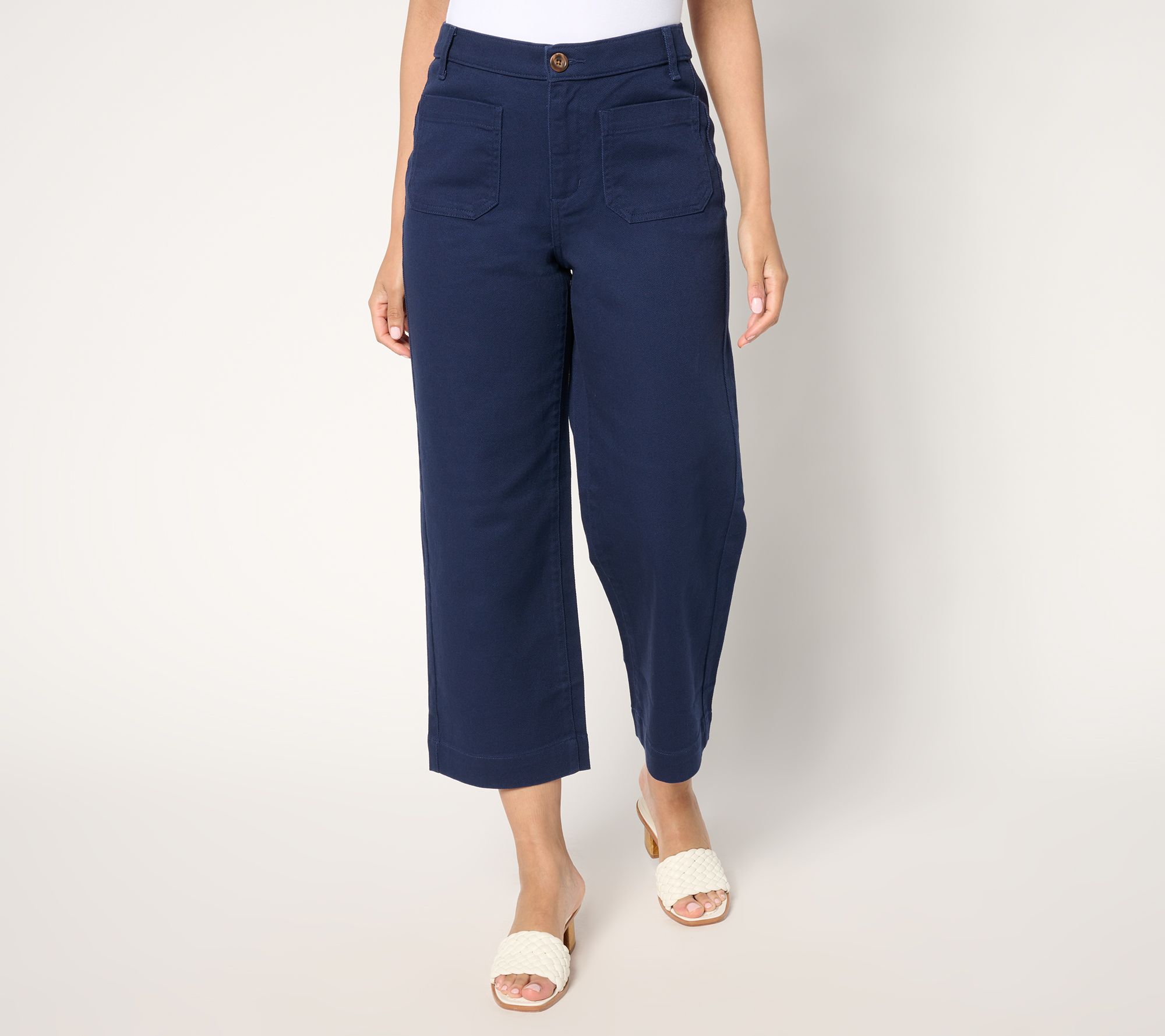 Denim & Co. Regular Twill Wide Leg Crop Pant w/ Patch Pockets