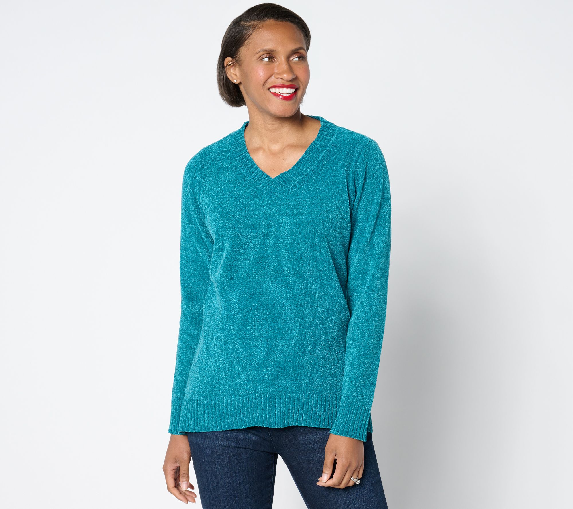 As Is Belle by KimGravel Chenille V Neck High Low Sweater