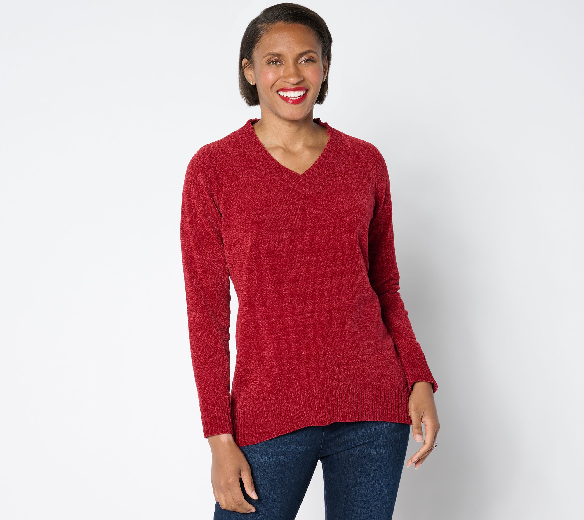 "As Is" Belle by Kim Gravel Chenille V Neck High Low Sweater