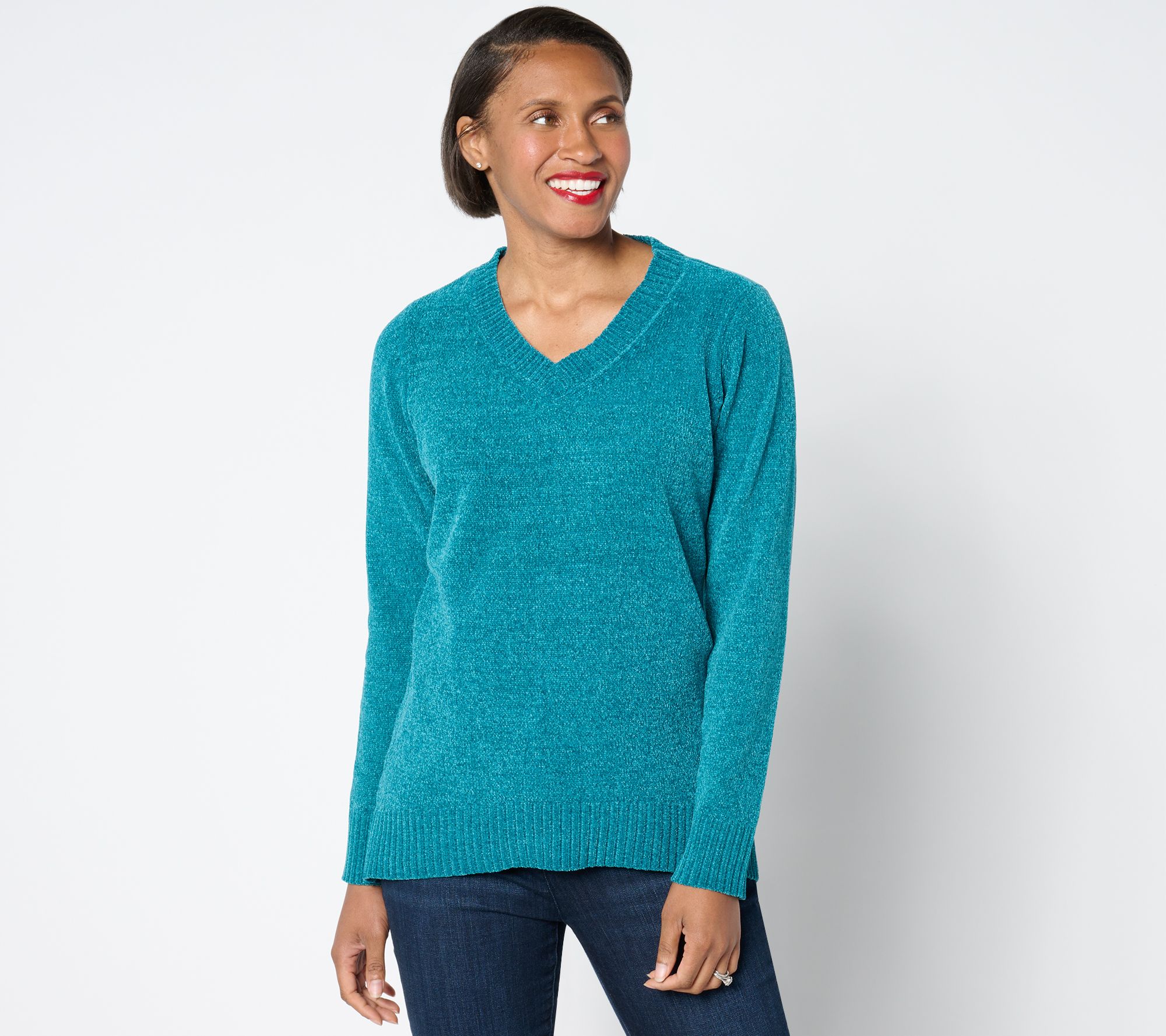 "As Is" Belle by Kim Gravel Chenille V Neck High Low Sweater