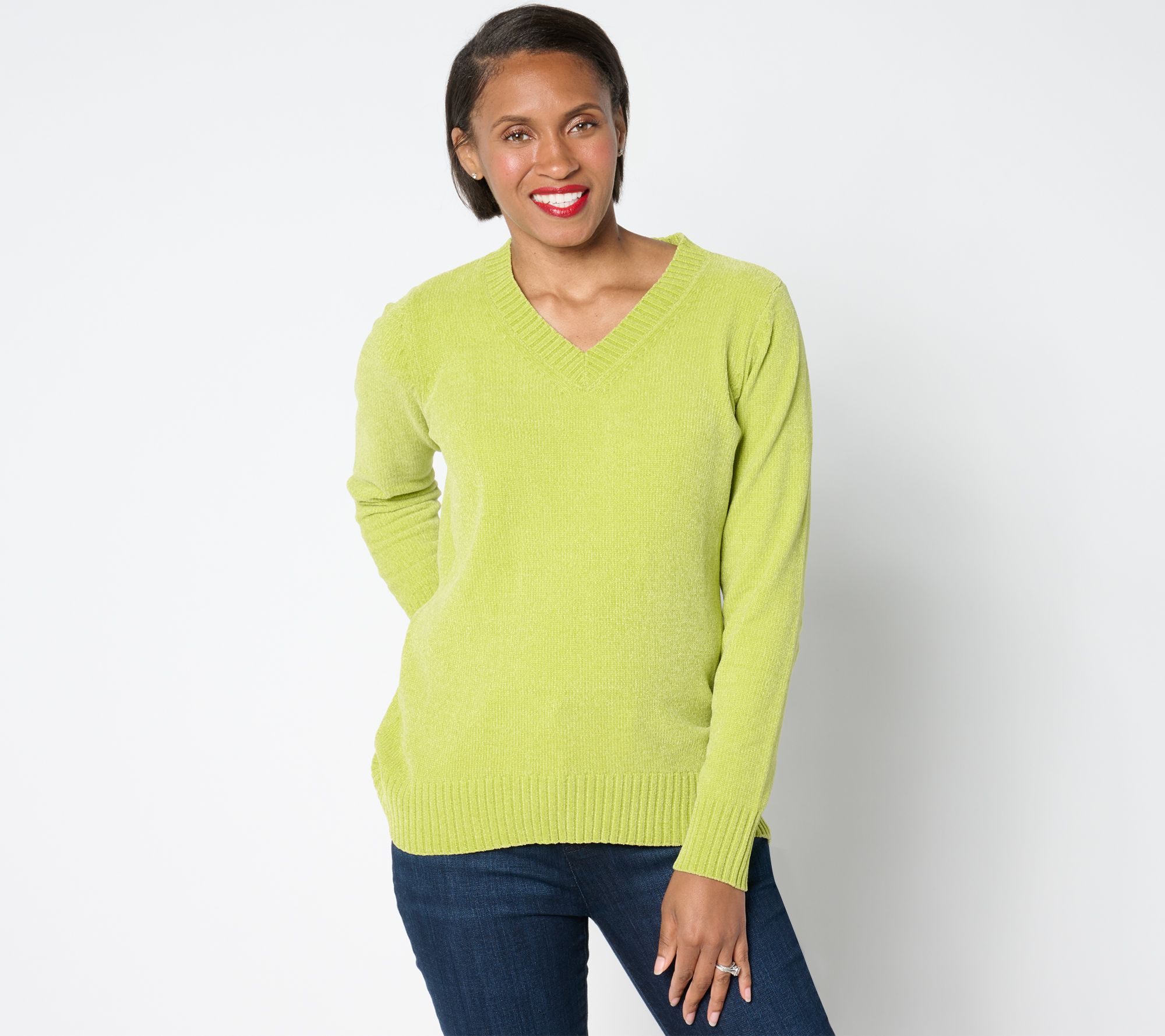 "As Is" Belle by Kim Gravel Chenille V Neck High Low Sweater