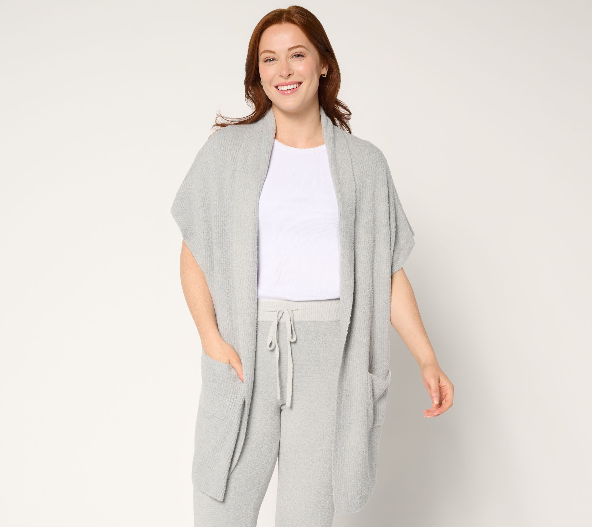 Barefoot Dreams CCL Short Sleeve Ribbed Shawl Collar Wrap