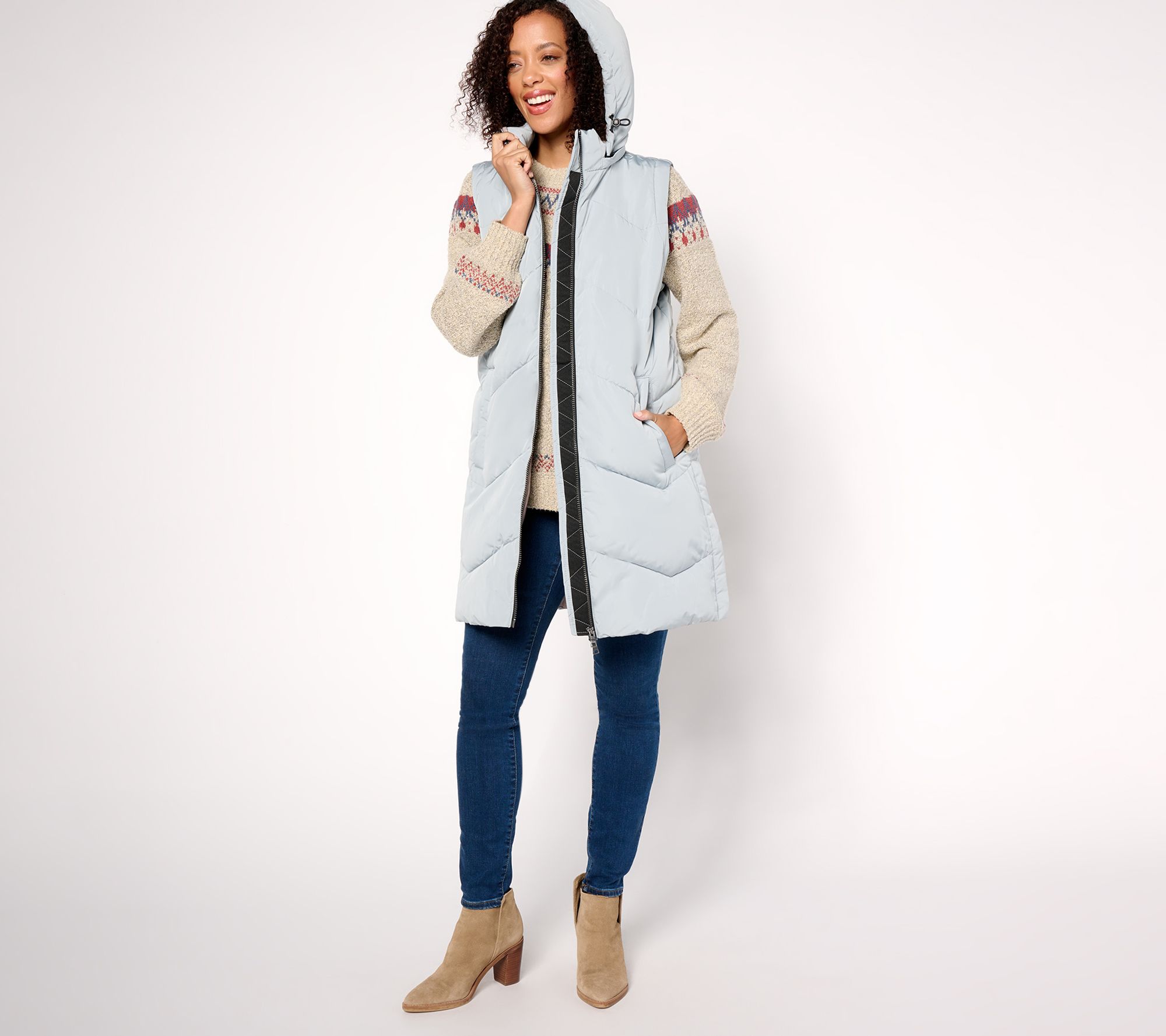 "As Is" Nuage Regular Chevron Quilted Puffer Vest with Removable Hood