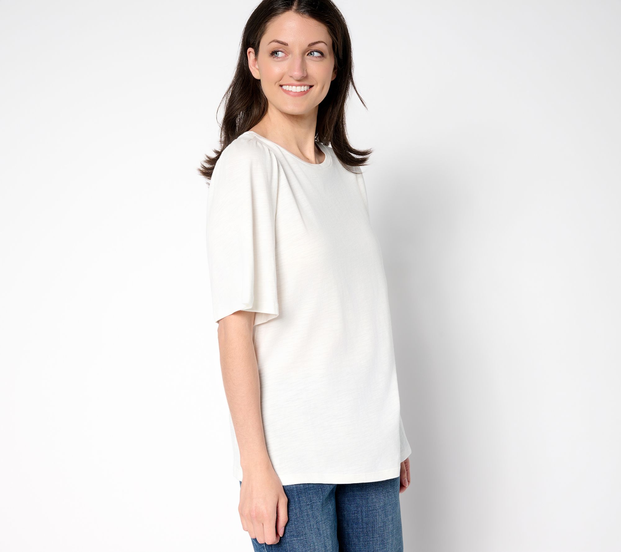 Belle by Kim Gravel Slub Knit Top with Flutter Sleeves