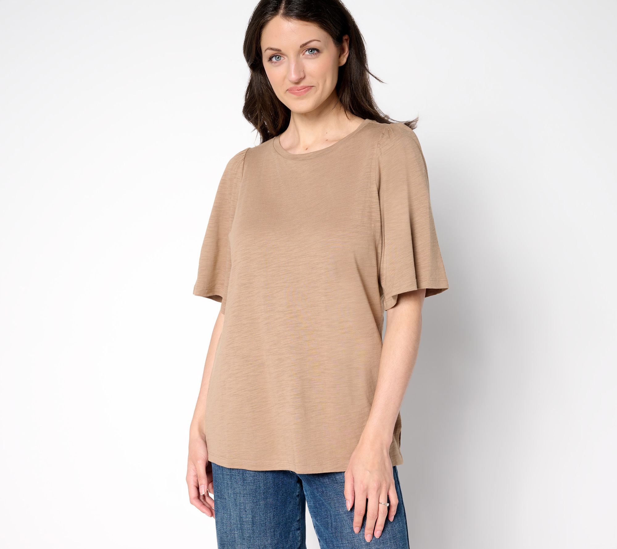 Belle by Kim Gravel Slub Knit Top with Flutter Sleeves
