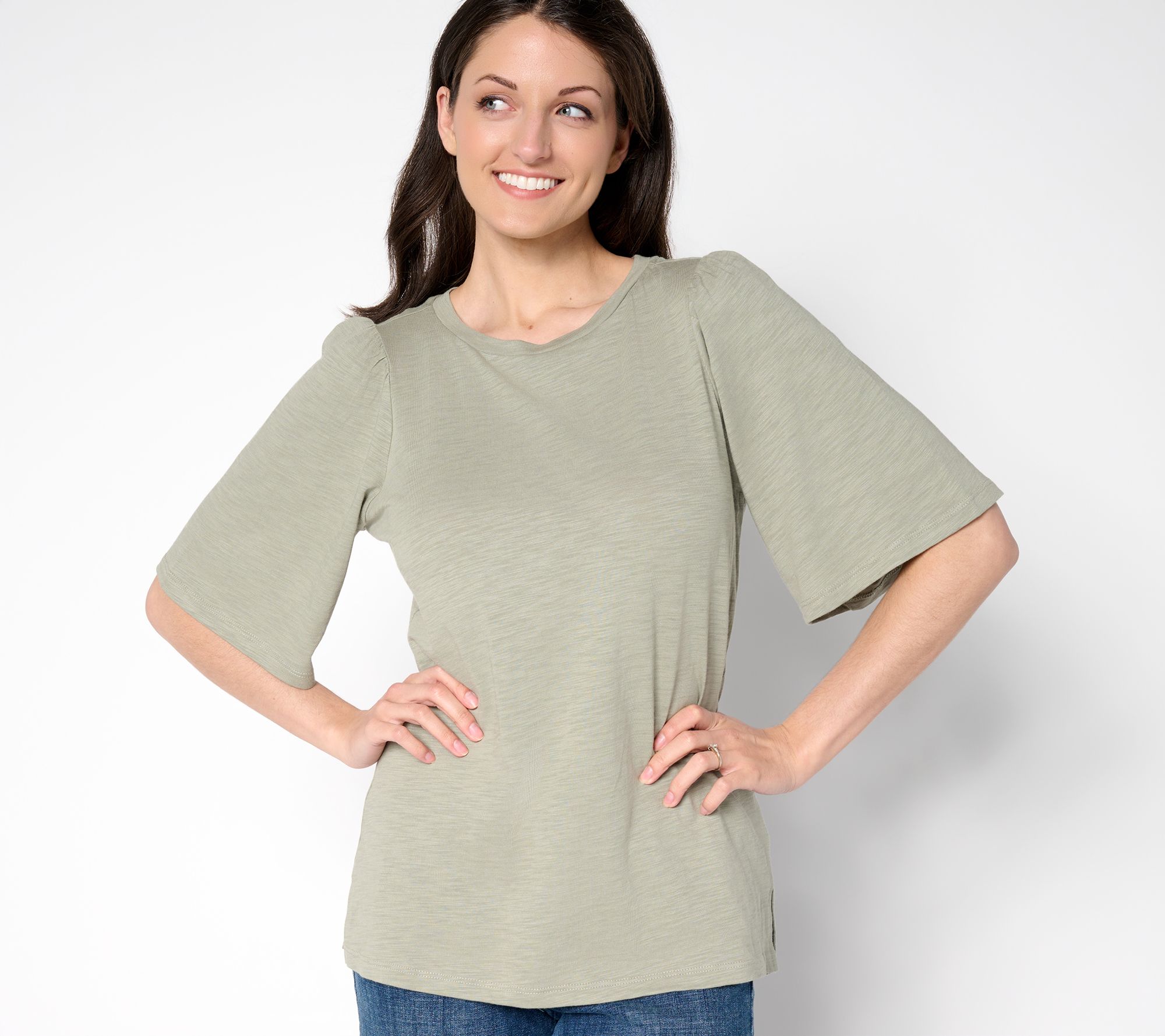 Belle by Kim Gravel Slub Knit Top with Flutter Sleeves