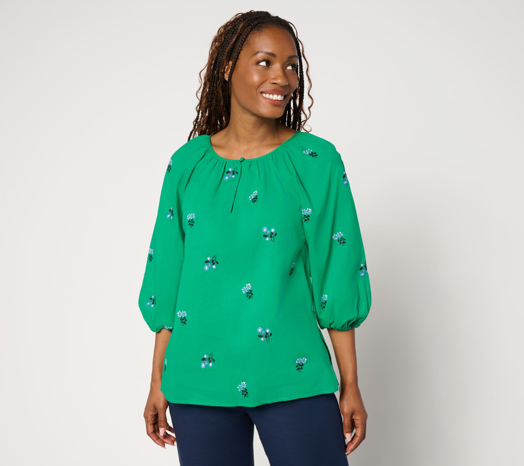 by Stacy London 100% Cotton Floral Embroidered Blouse