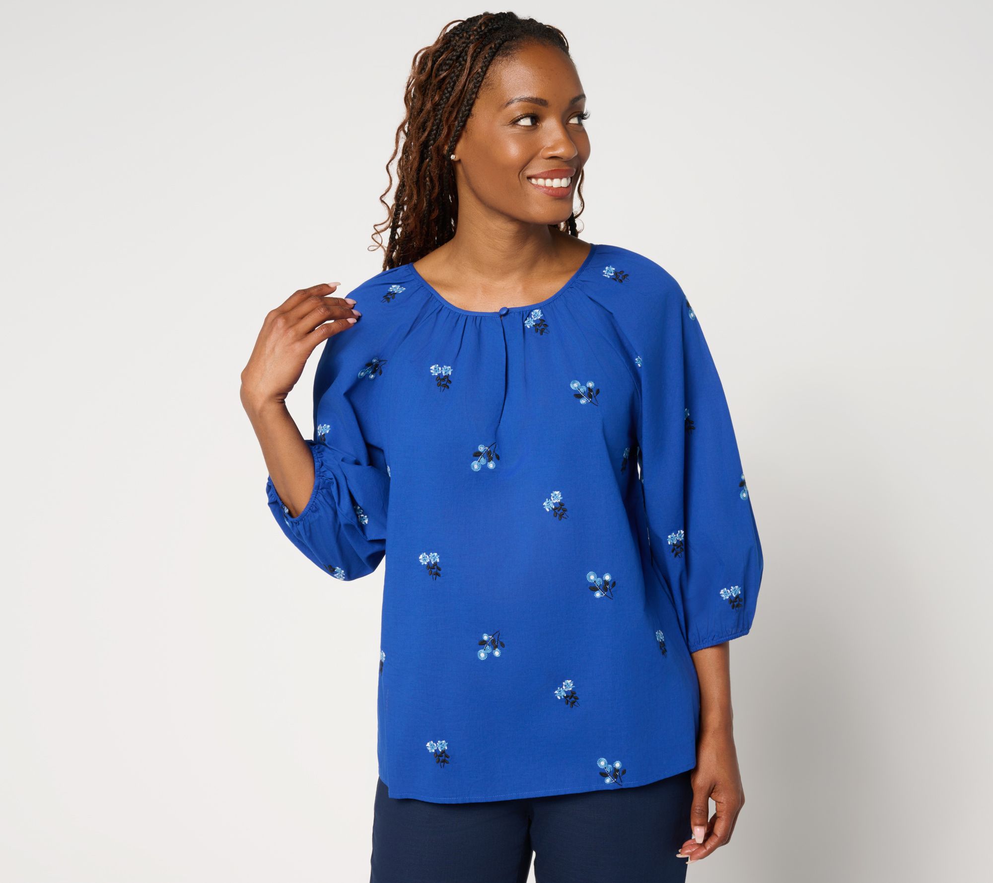 by Stacy London 100% Cotton Floral Embroidered Blouse