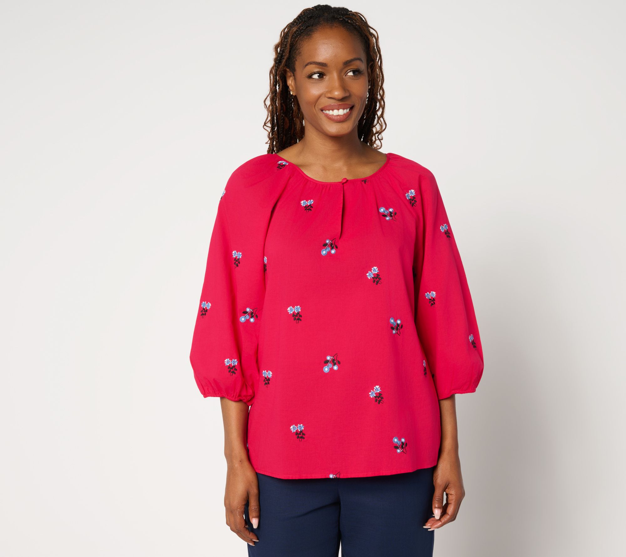 by Stacy London 100% Cotton Floral Embroidered Blouse