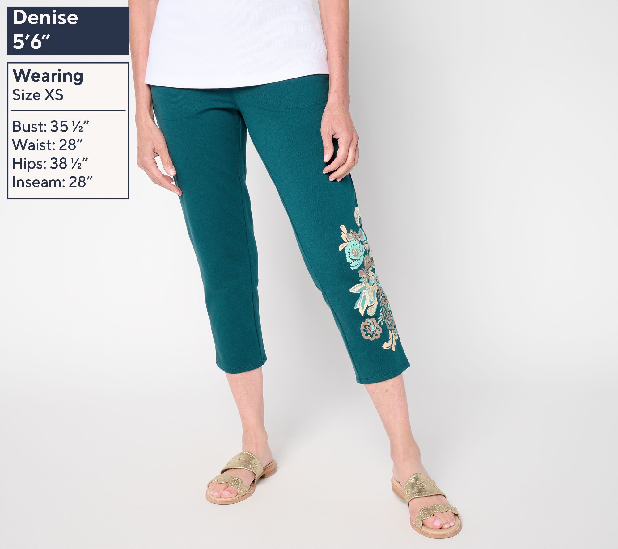 Denim & Co. EasyWear French Terry Placement Print Slim Leg Crop
