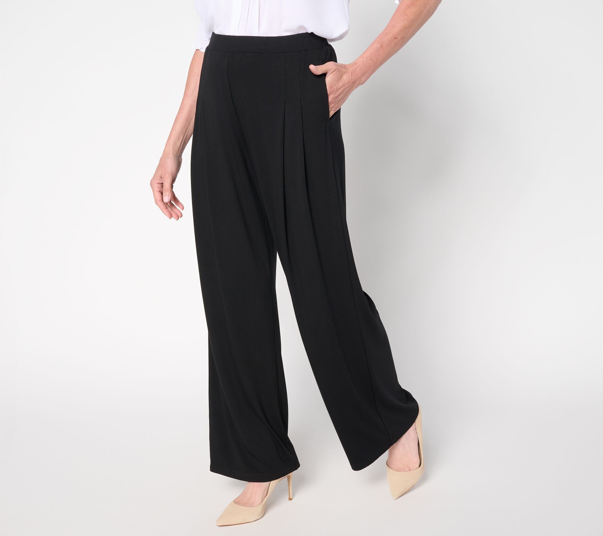 Susan Graver Essentials Regular Rayon Allure Knit Pleated Pant