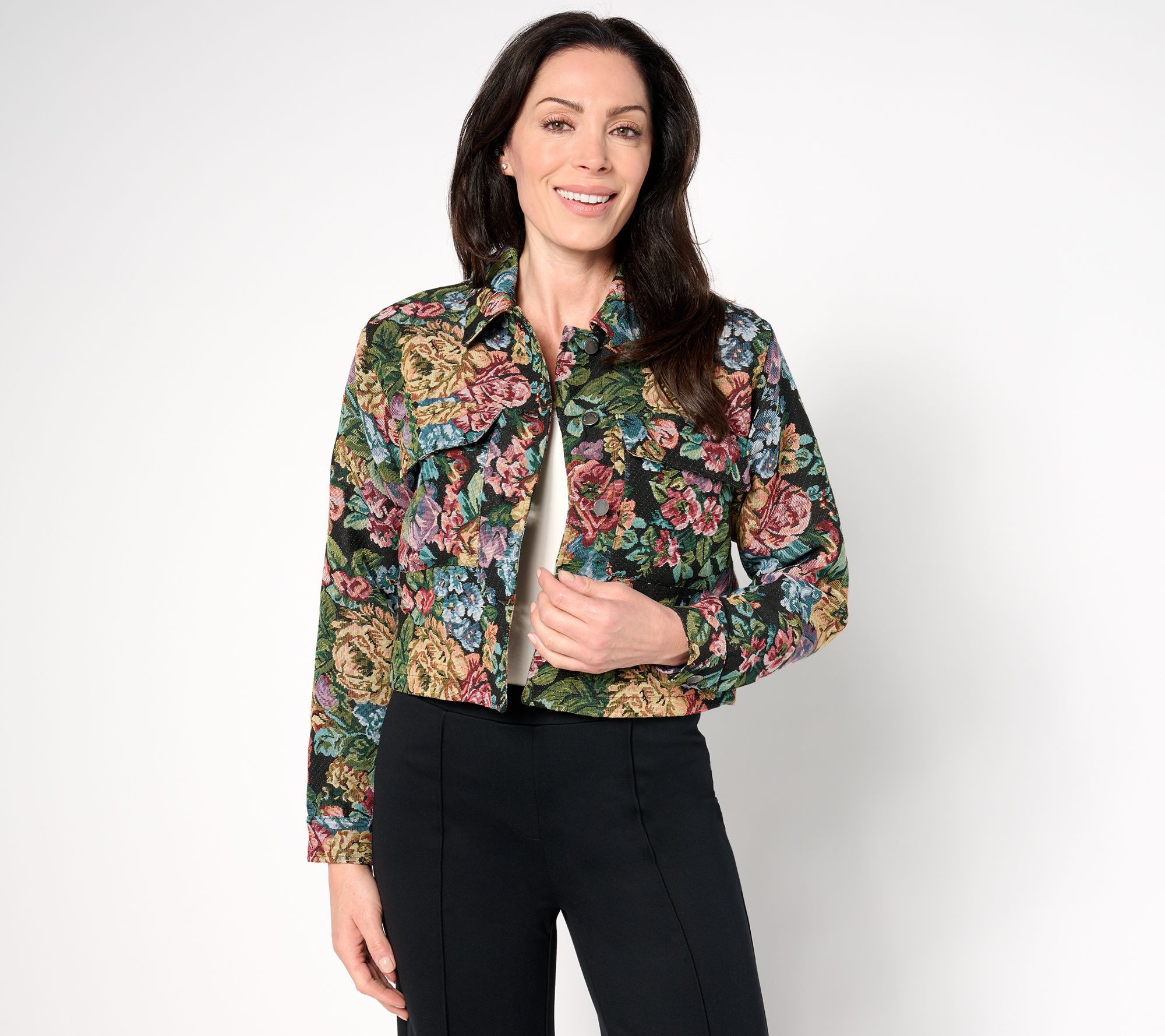 "As Is" Peace Love World Novelty Jacquard Button Front Jacket