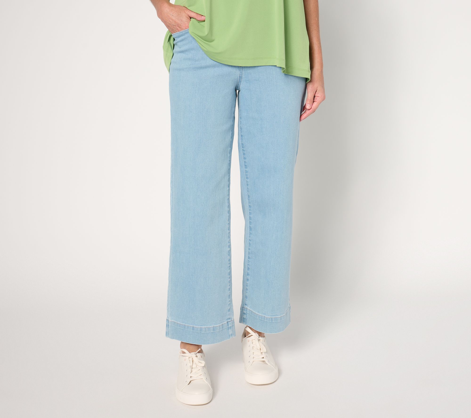 "As Is" Susan Graver Petite Wide Leg Pull On Ankle Jean