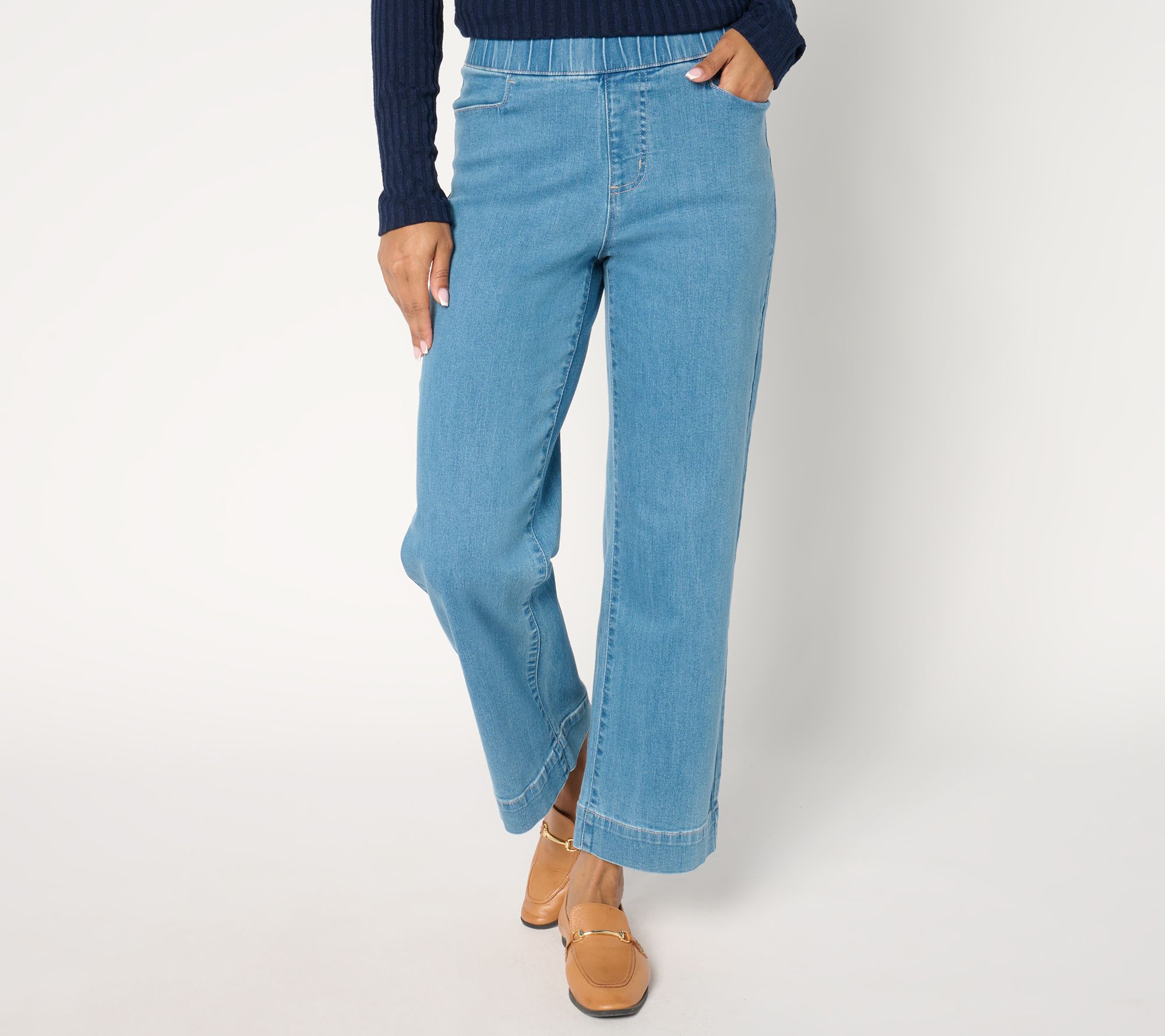 "As Is" Susan Graver Petite Wide Leg Pull On Ankle Jean