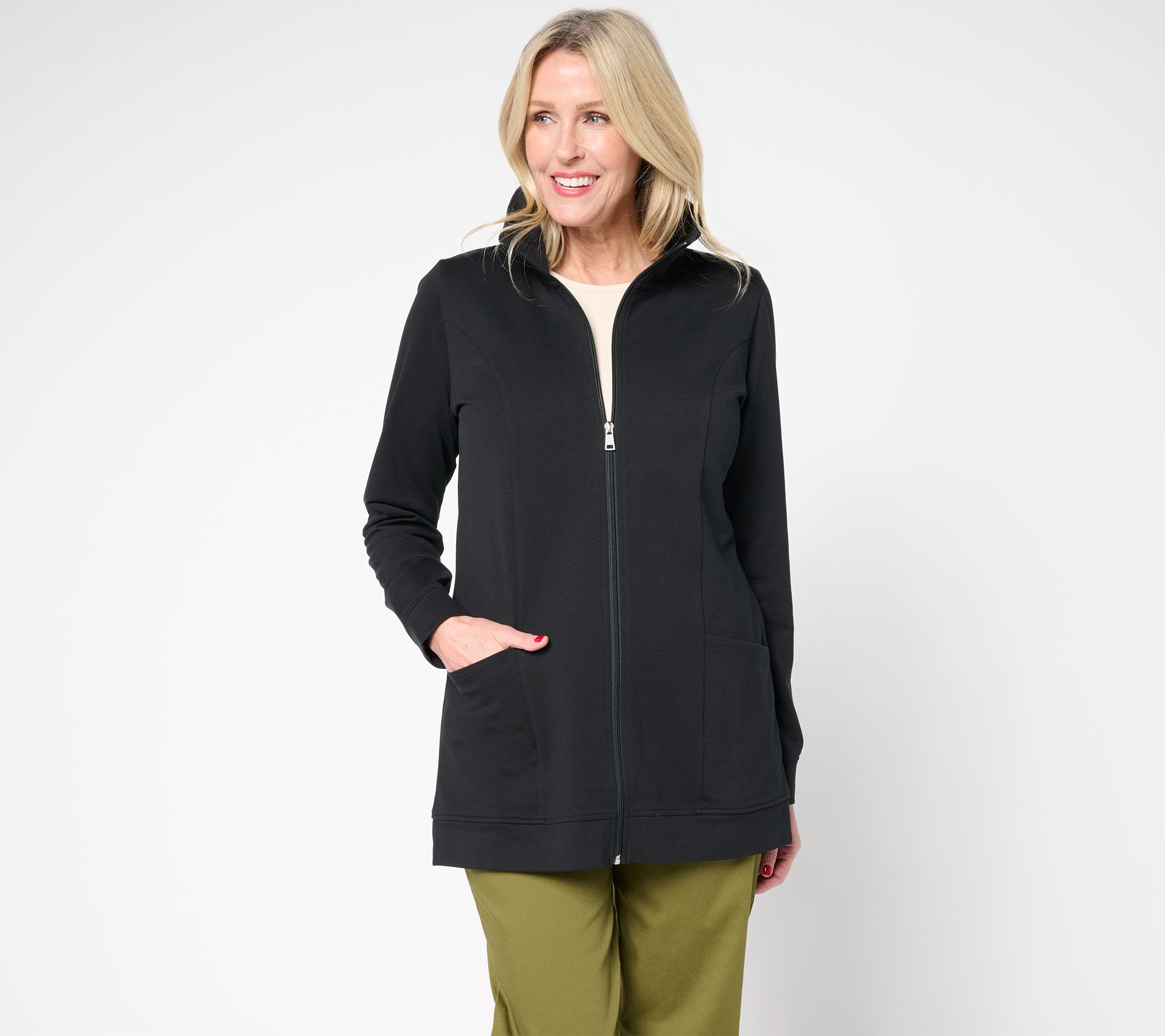 "As Is" Denim & Co. Petite EasyWear French Terry Tunic Jacket