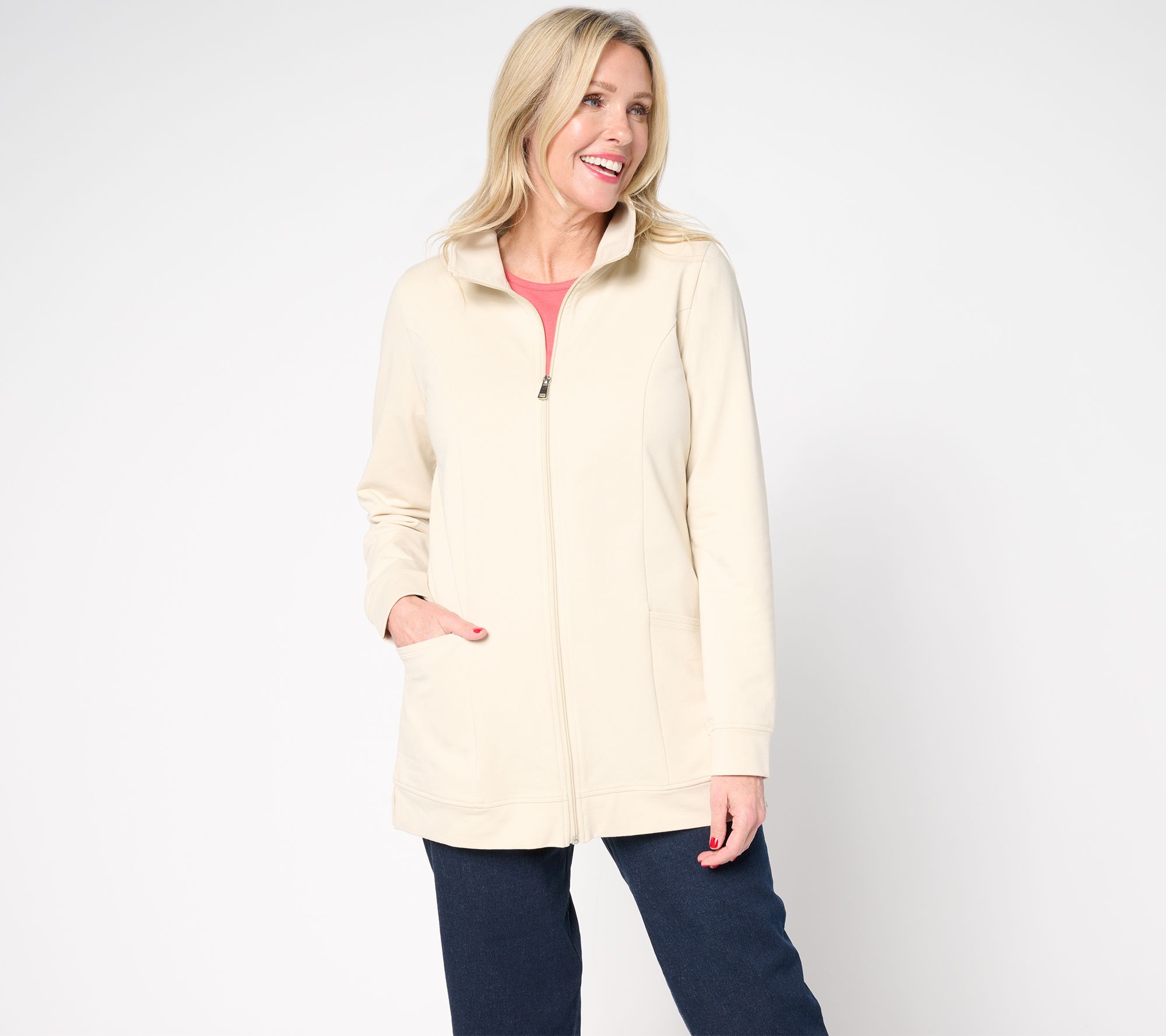 "As Is" Denim & Co. Petite EasyWear French Terry Tunic Jacket