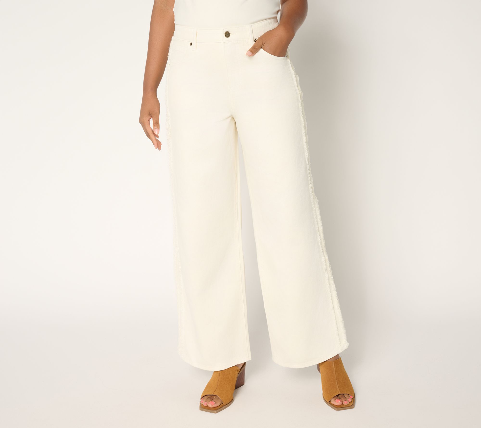 Me by Jennie Garth Petite Fray Detail Wide Leg Jeans