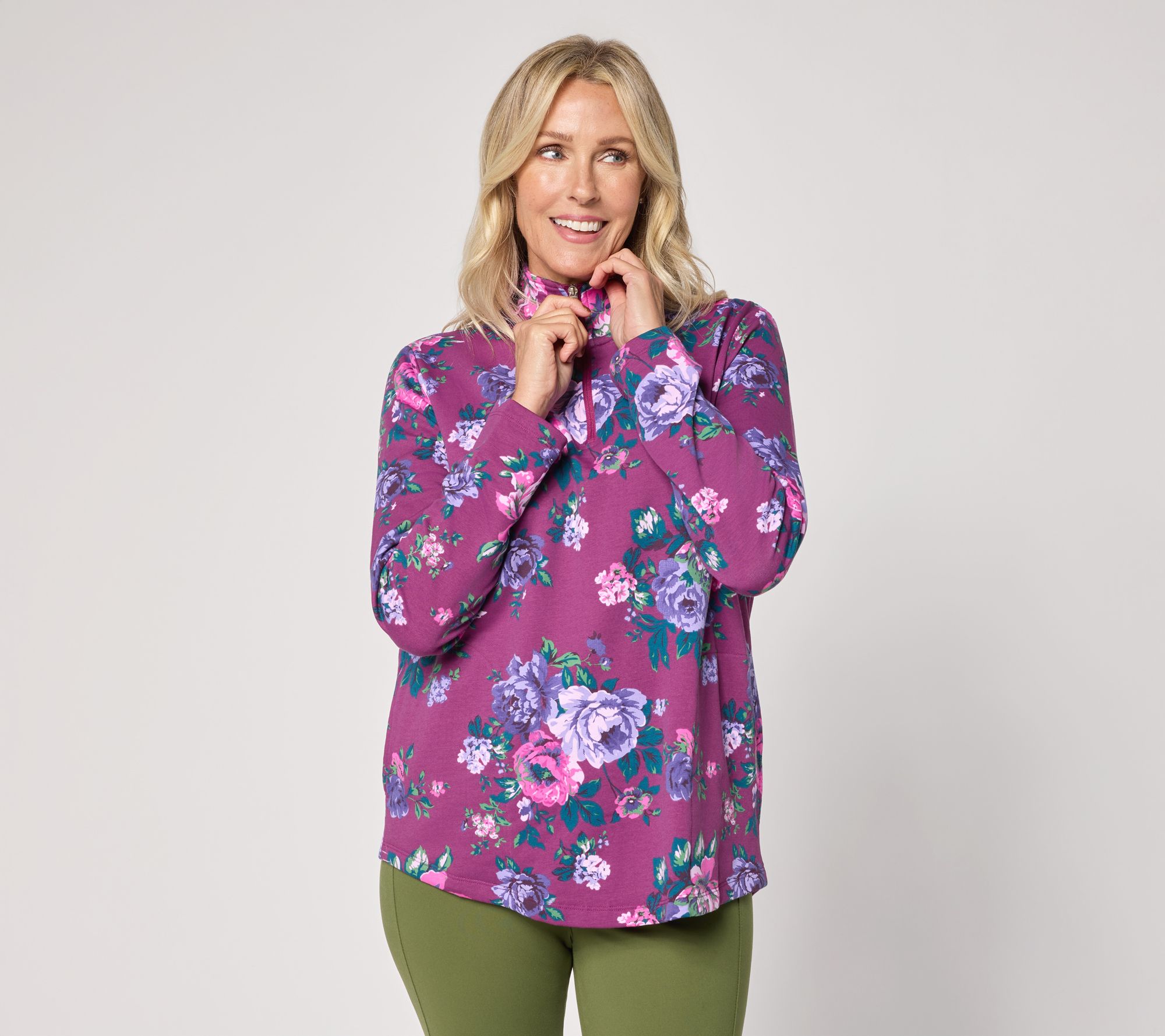 Denim & Co. Active Brushed Back French Terry Half Zip Top