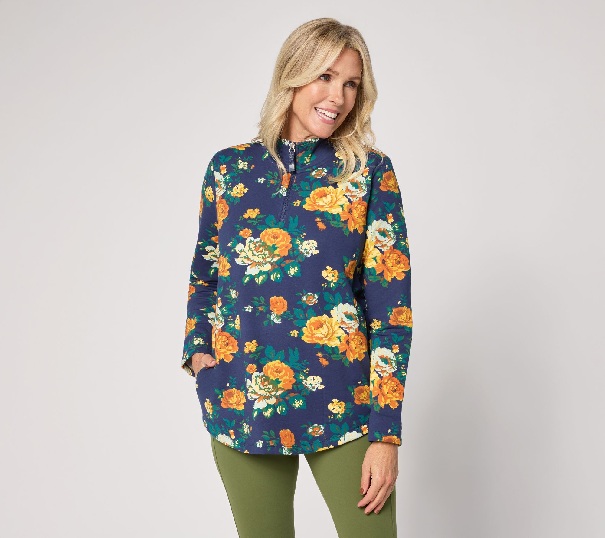 Denim & Co. Active Brushed Back French Terry Half Zip Top