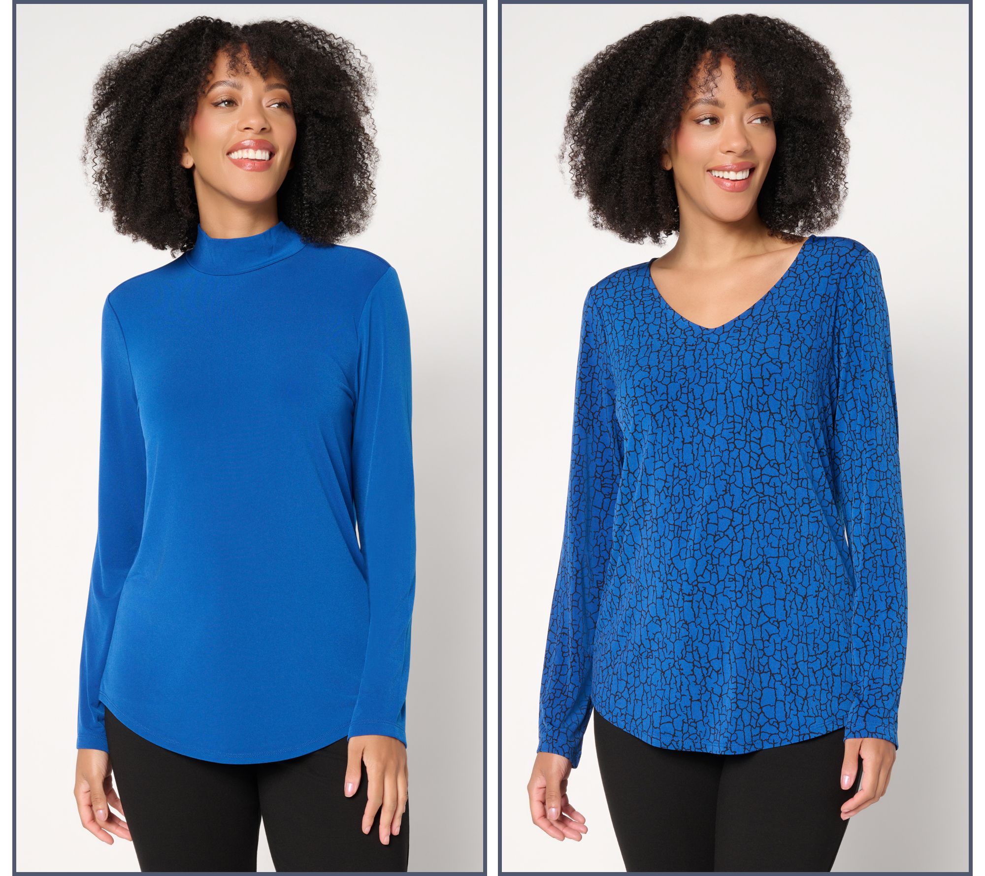 Susan Graver Set of 2 Print and Solid Liquid Knit Tops