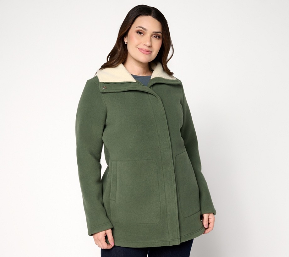 Denim & Co. Regular Fleece Bonded Sherpa Jacket with 2-Way Zip