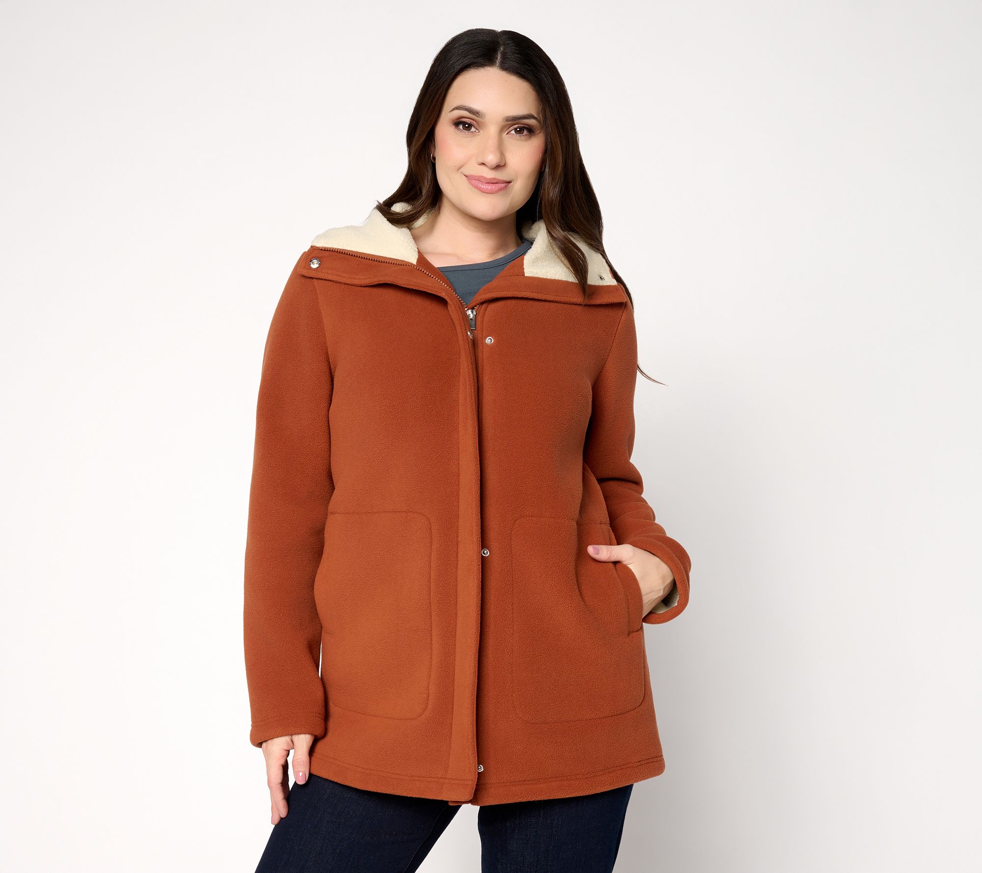 Denim & Co. Regular Fleece Bonded Sherpa Jacket with 2-Way Zip