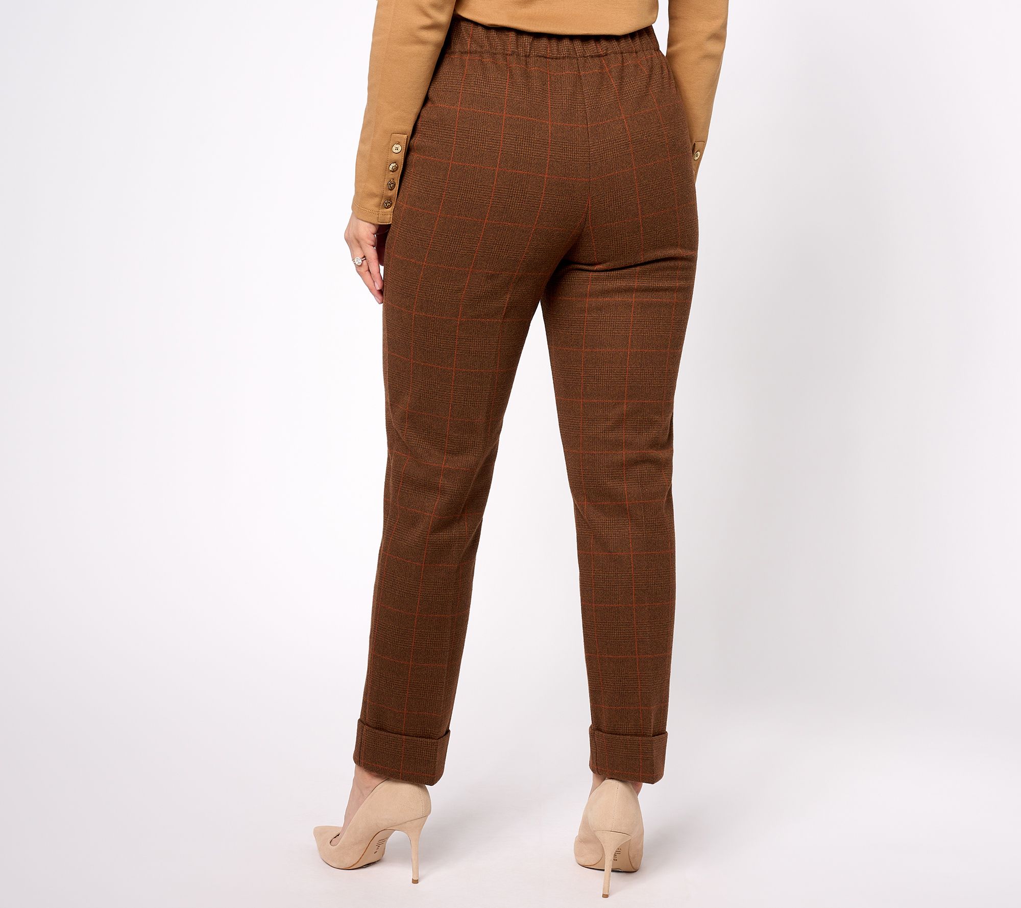 Isaac Mizrahi Live! Estate Yarn Dye Plaid Knit Jacquard Straight Pants ...